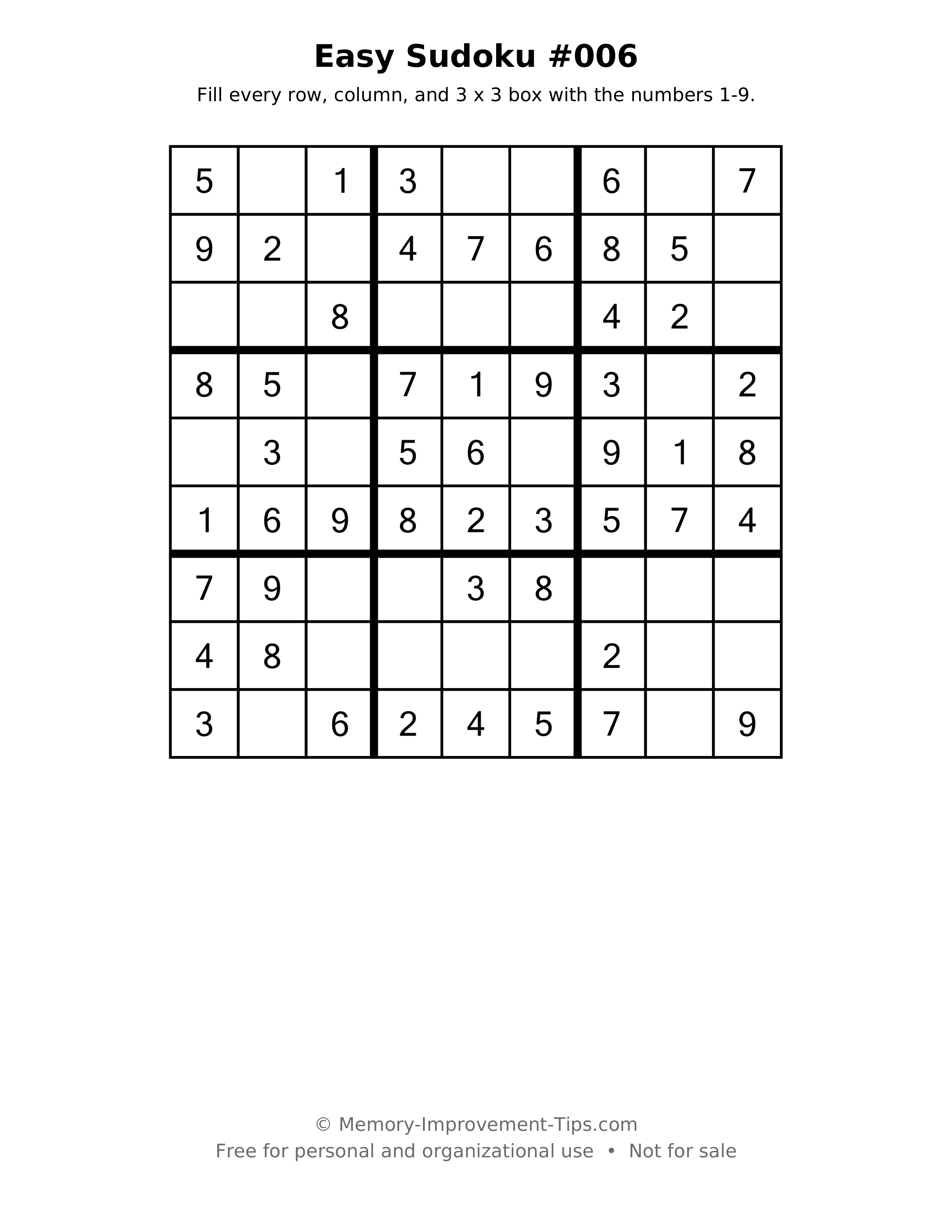 Printable puzzle: Easy Sudoku #006