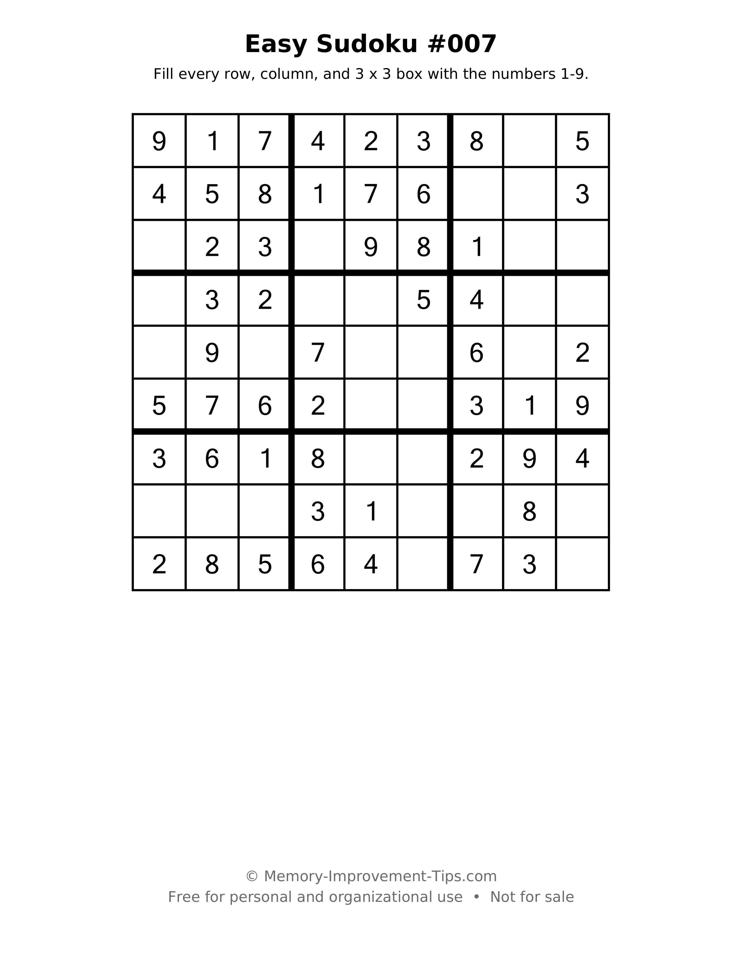 Printable puzzle: Easy Sudoku #007