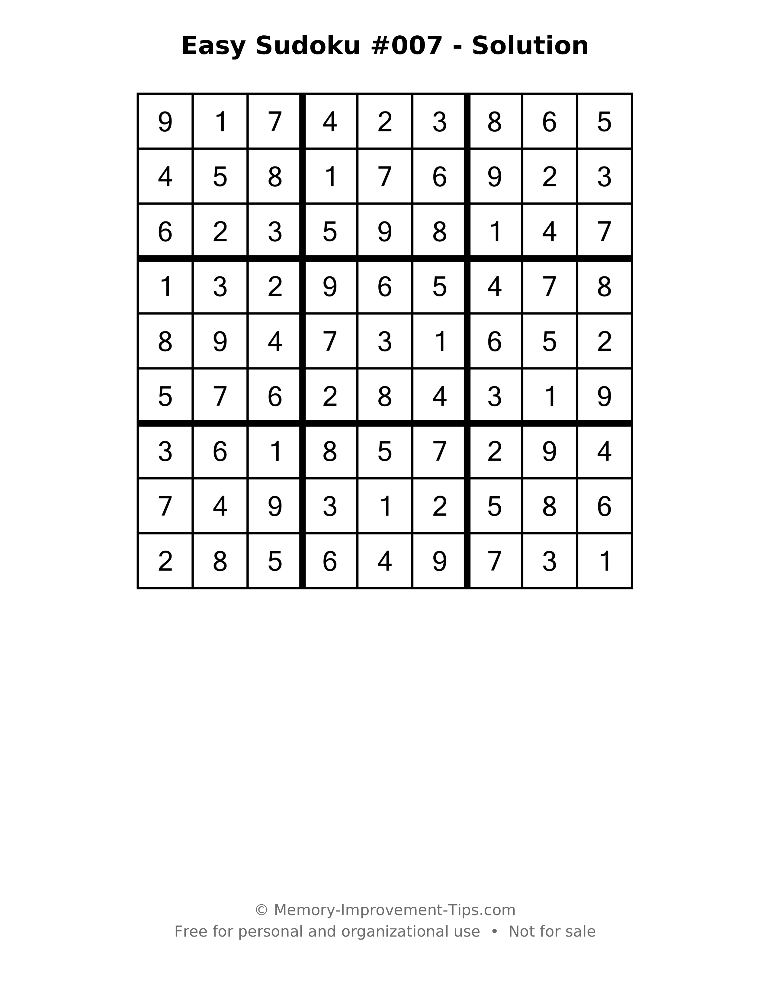 Printable solution: Easy Sudoku #007 - Solution