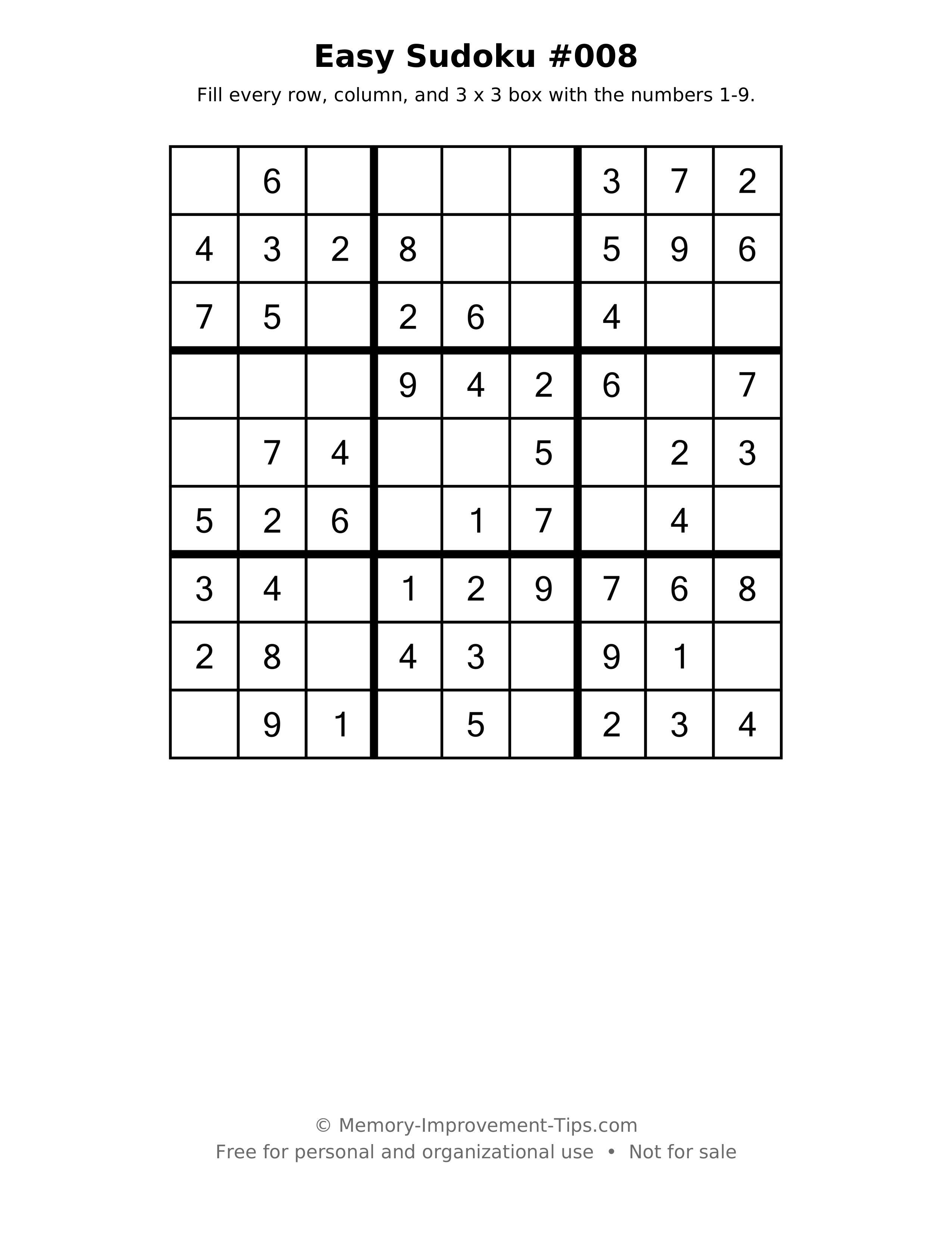 Printable puzzle: Easy Sudoku #008