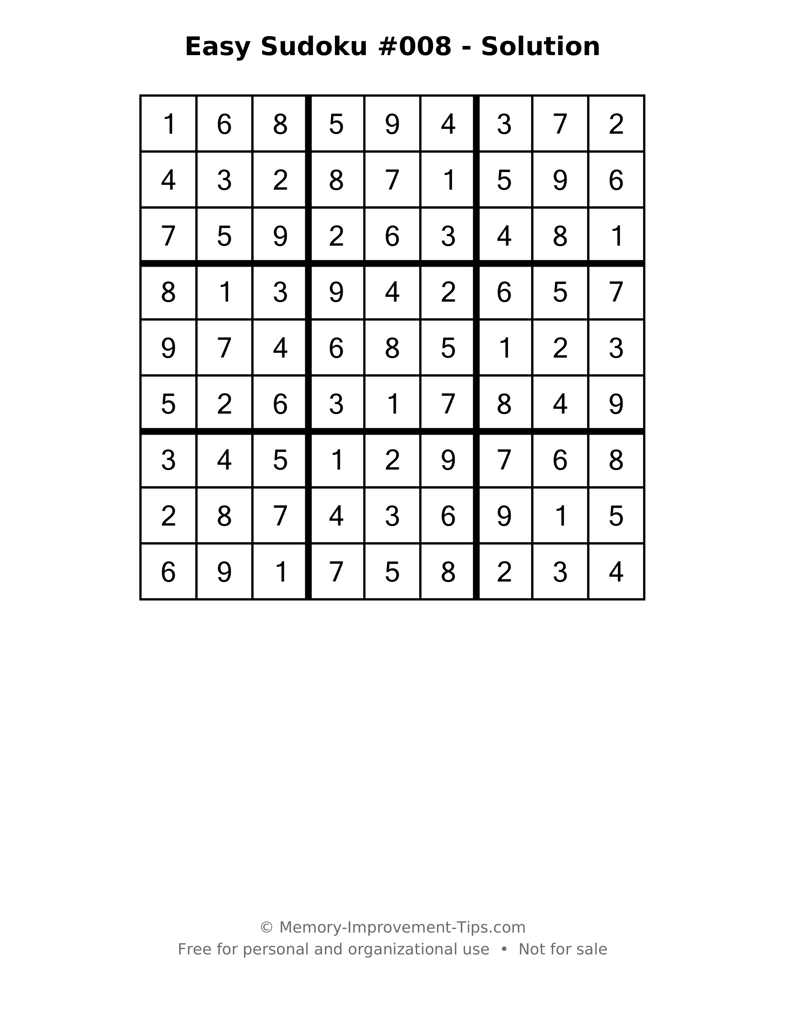 Printable solution: Easy Sudoku #008 - Solution