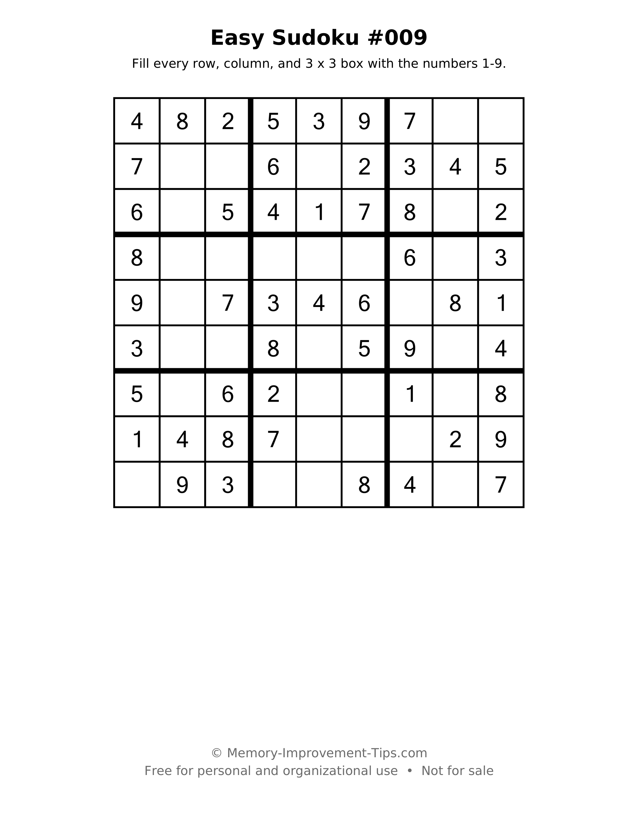 Printable puzzle: Easy Sudoku #009