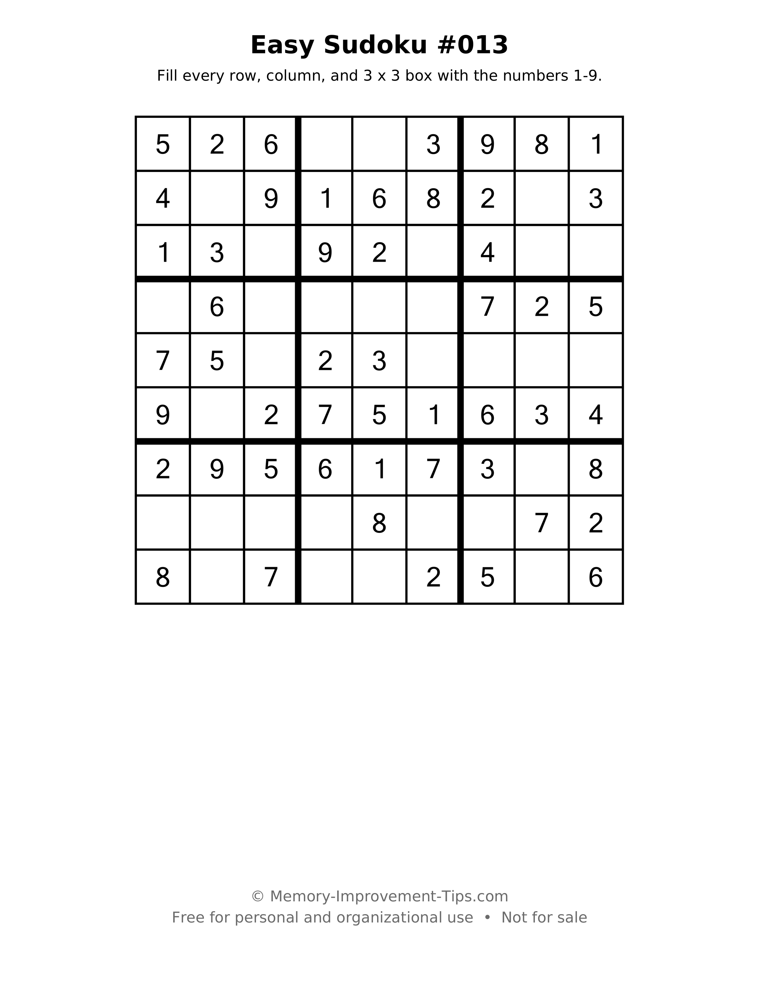 Printable puzzle: Easy Sudoku #013