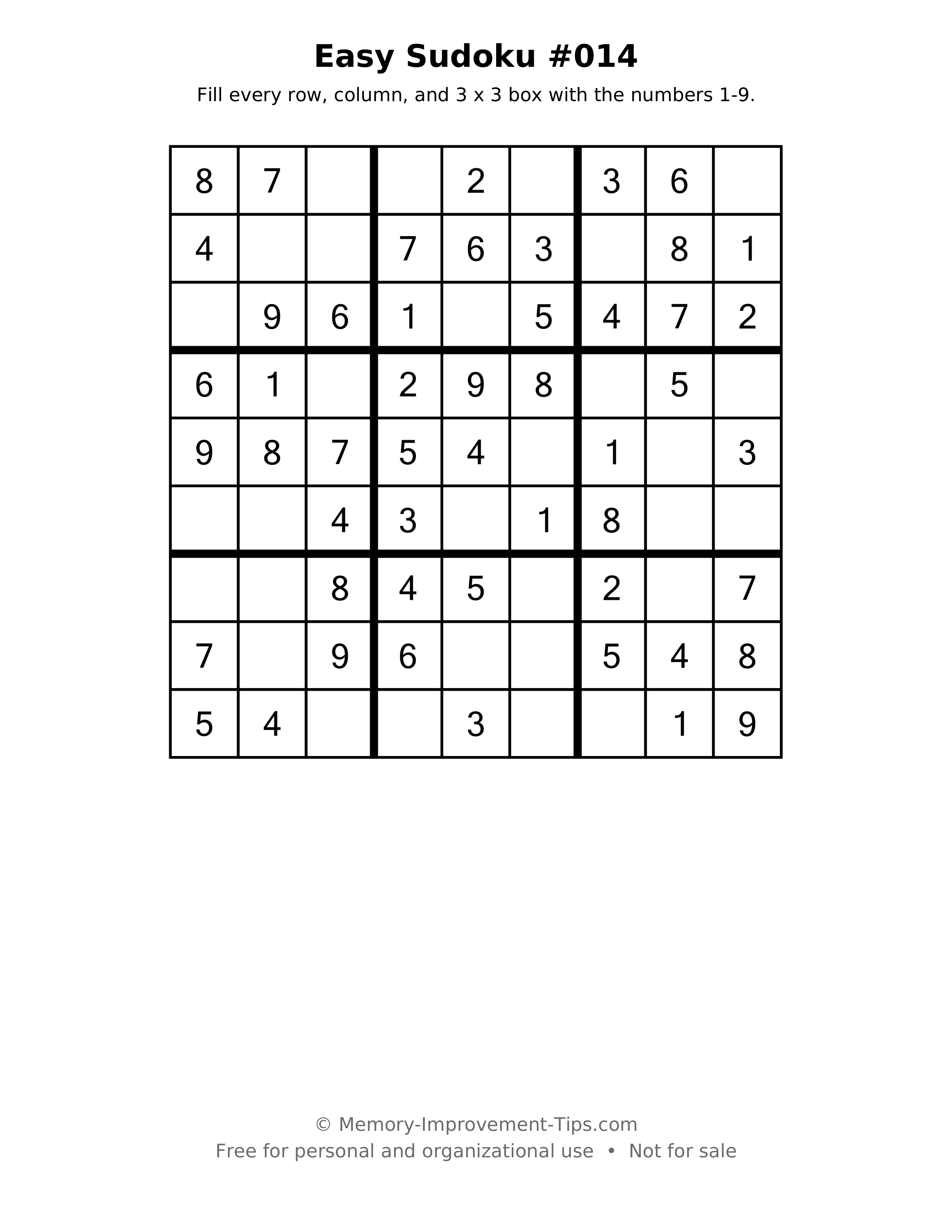 Printable puzzle: Easy Sudoku #014