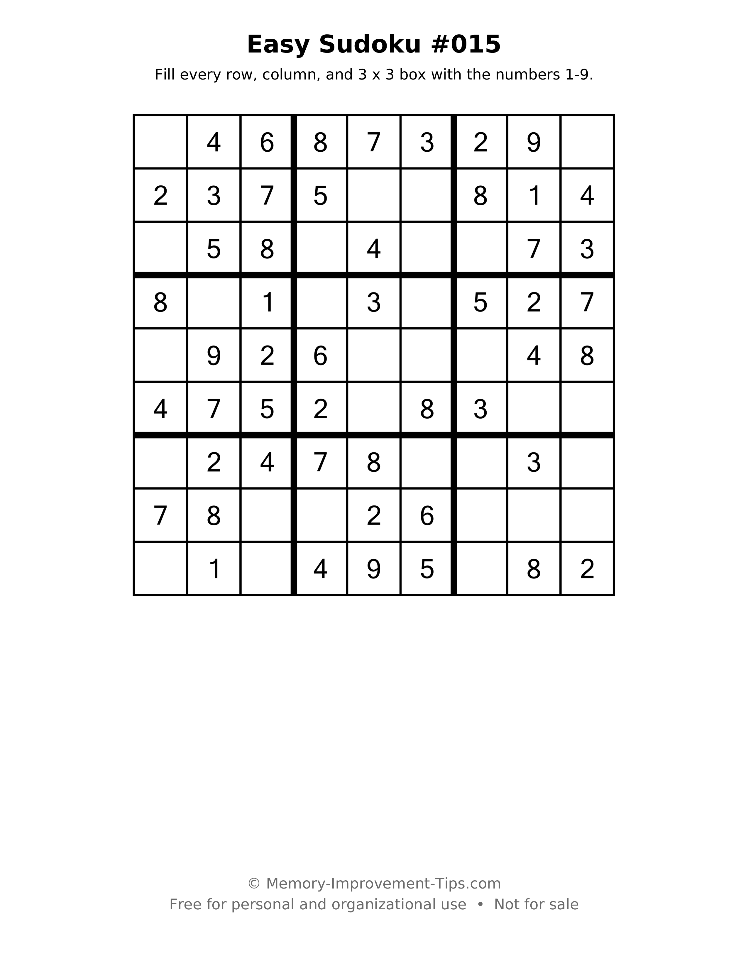 Printable puzzle: Easy Sudoku #015