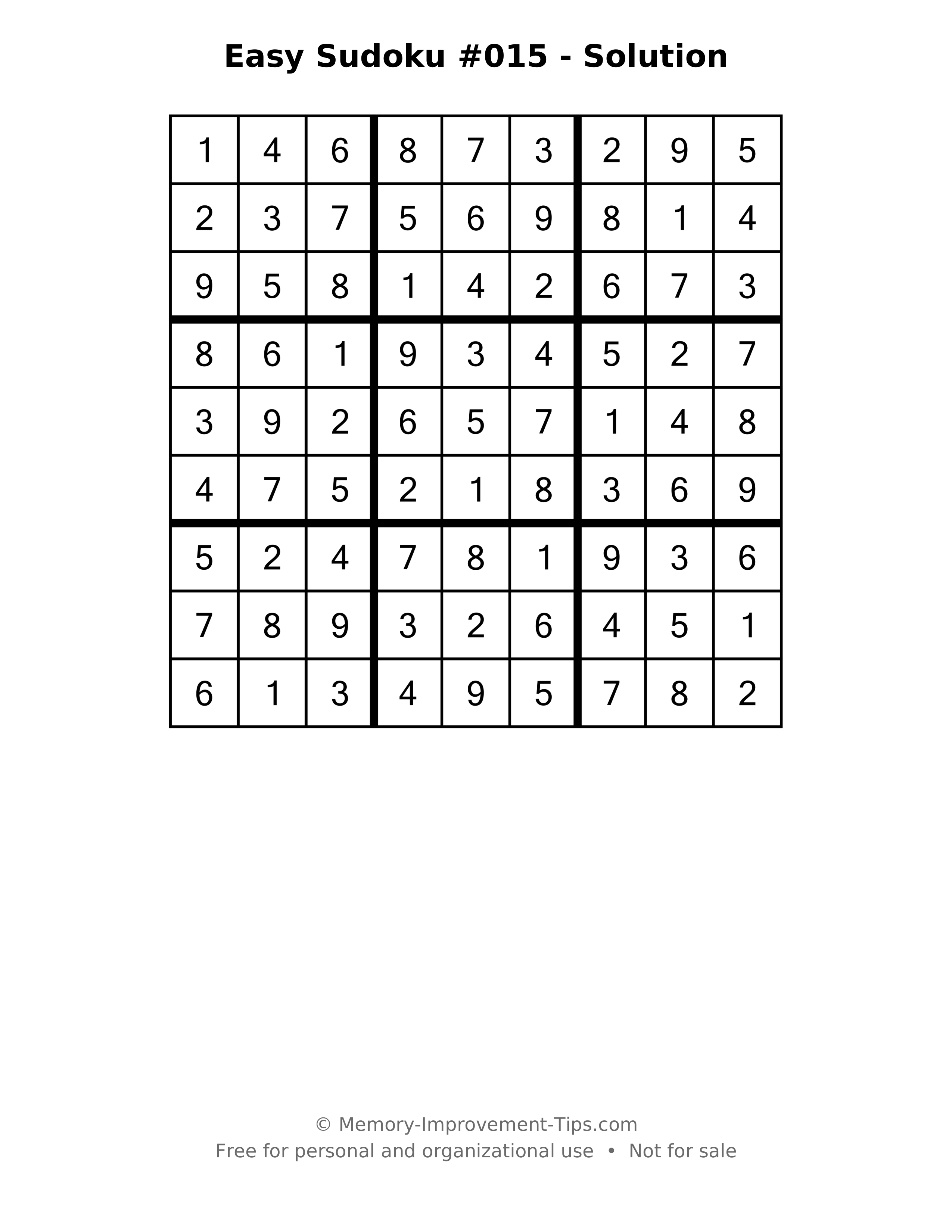 Printable solution: Easy Sudoku #015 - Solution