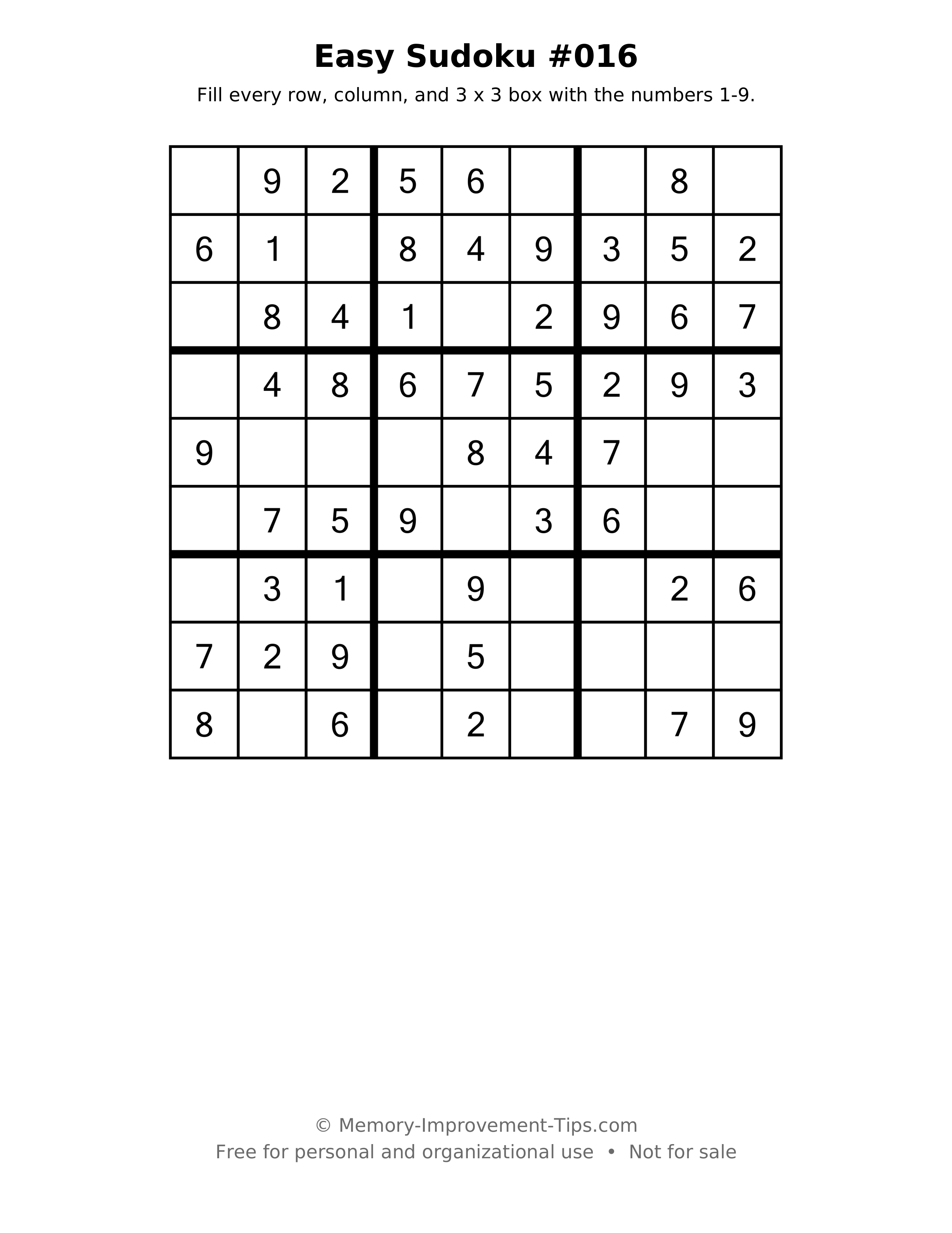 Printable puzzle: Easy Sudoku #016