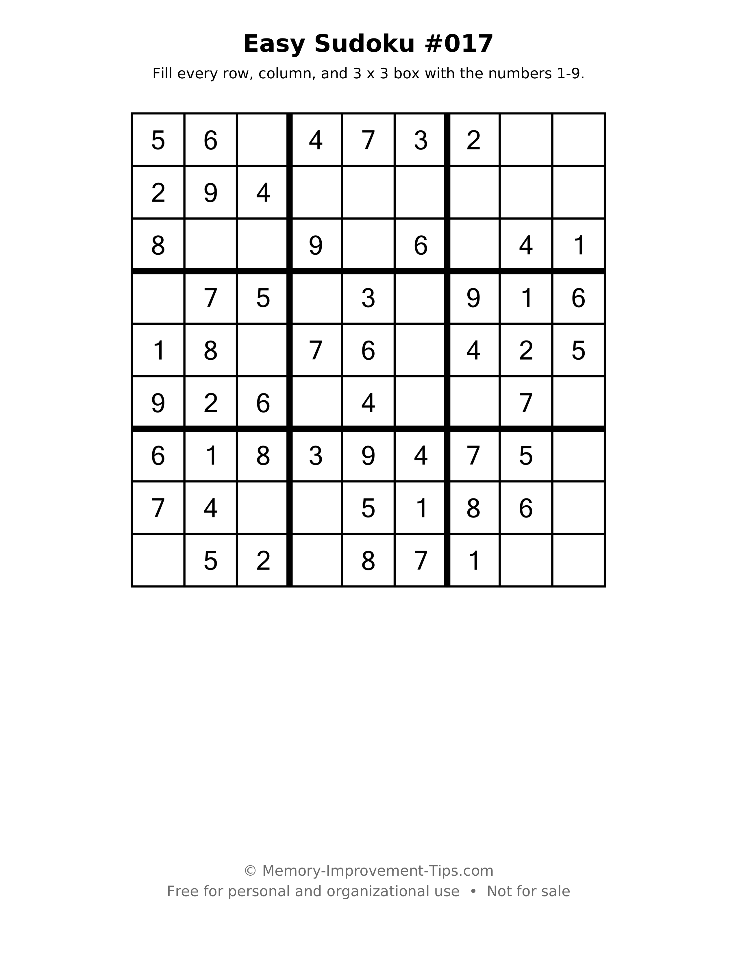 Printable puzzle: Easy Sudoku #017