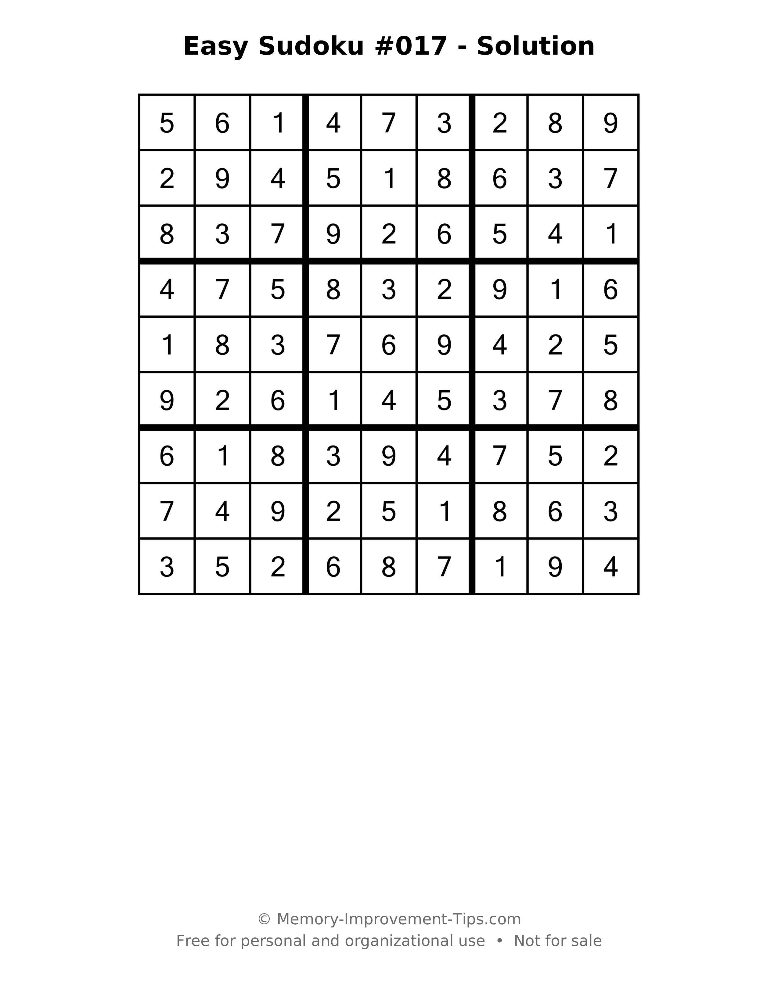 Printable solution: Easy Sudoku #017 - Solution