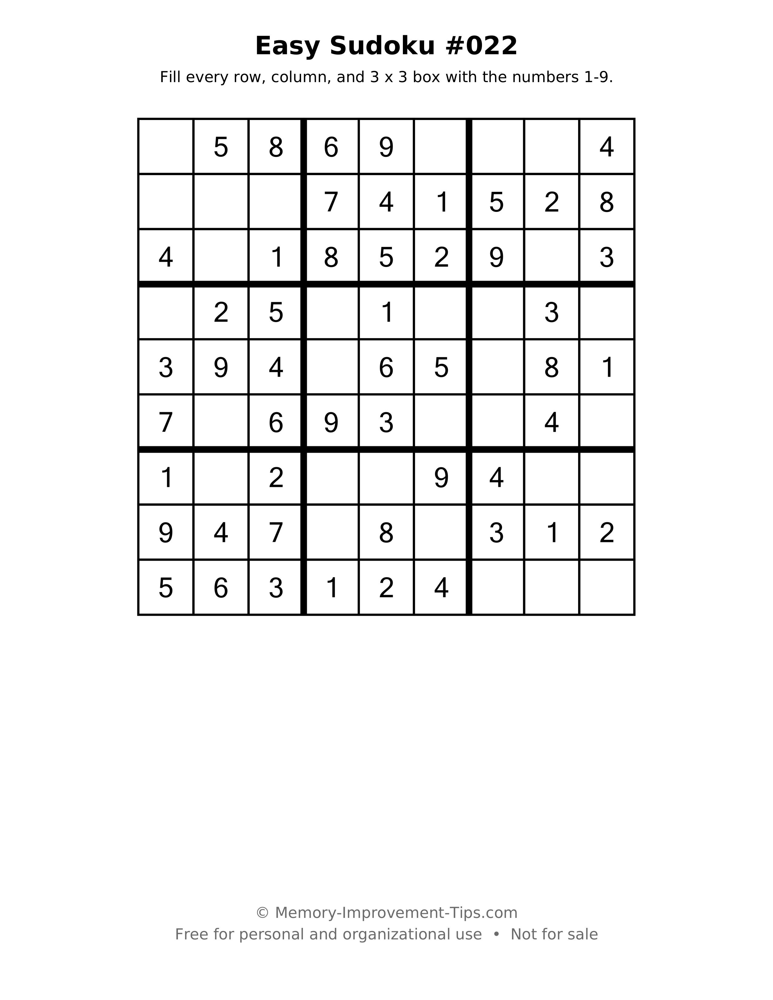 Printable puzzle: Easy Sudoku #022