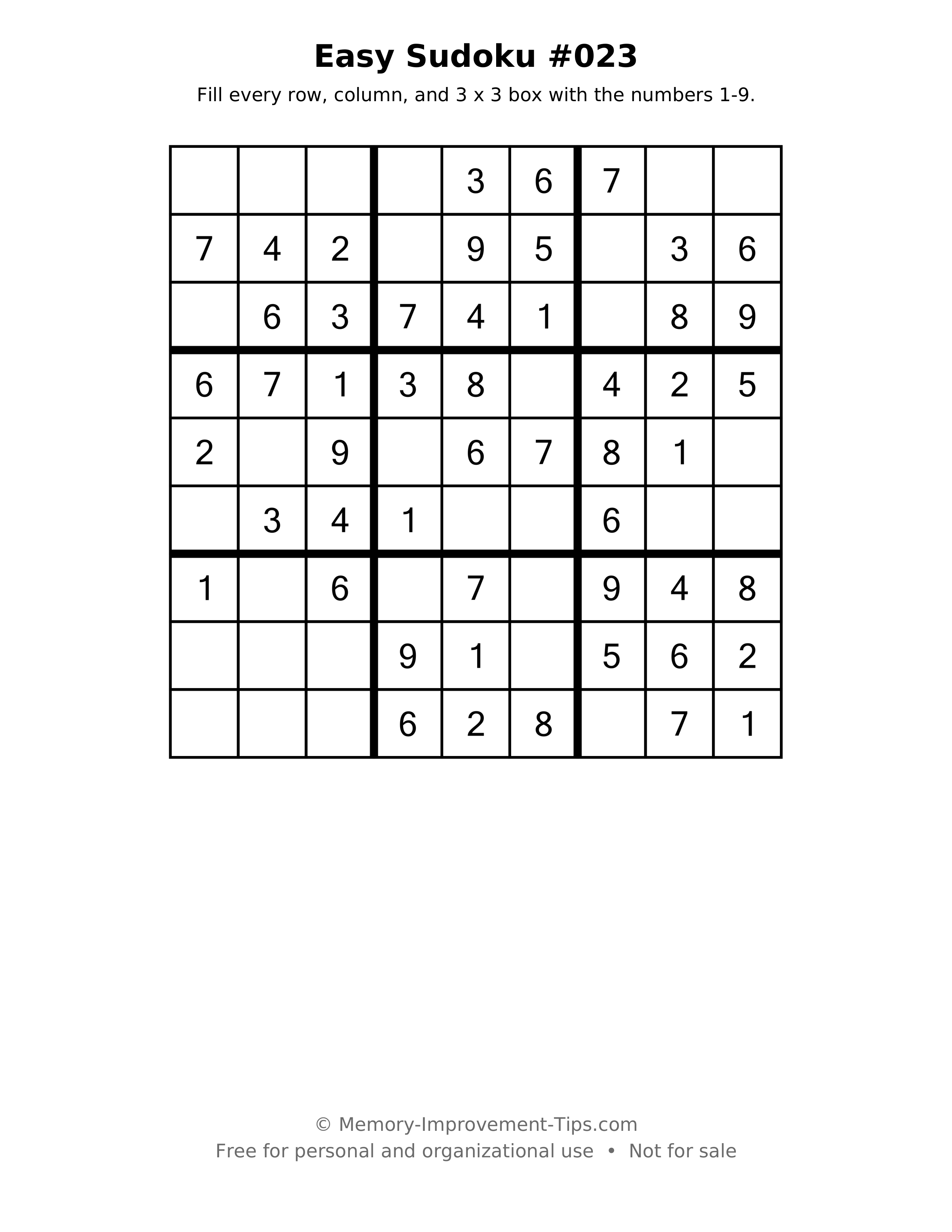 Printable puzzle: Easy Sudoku #023