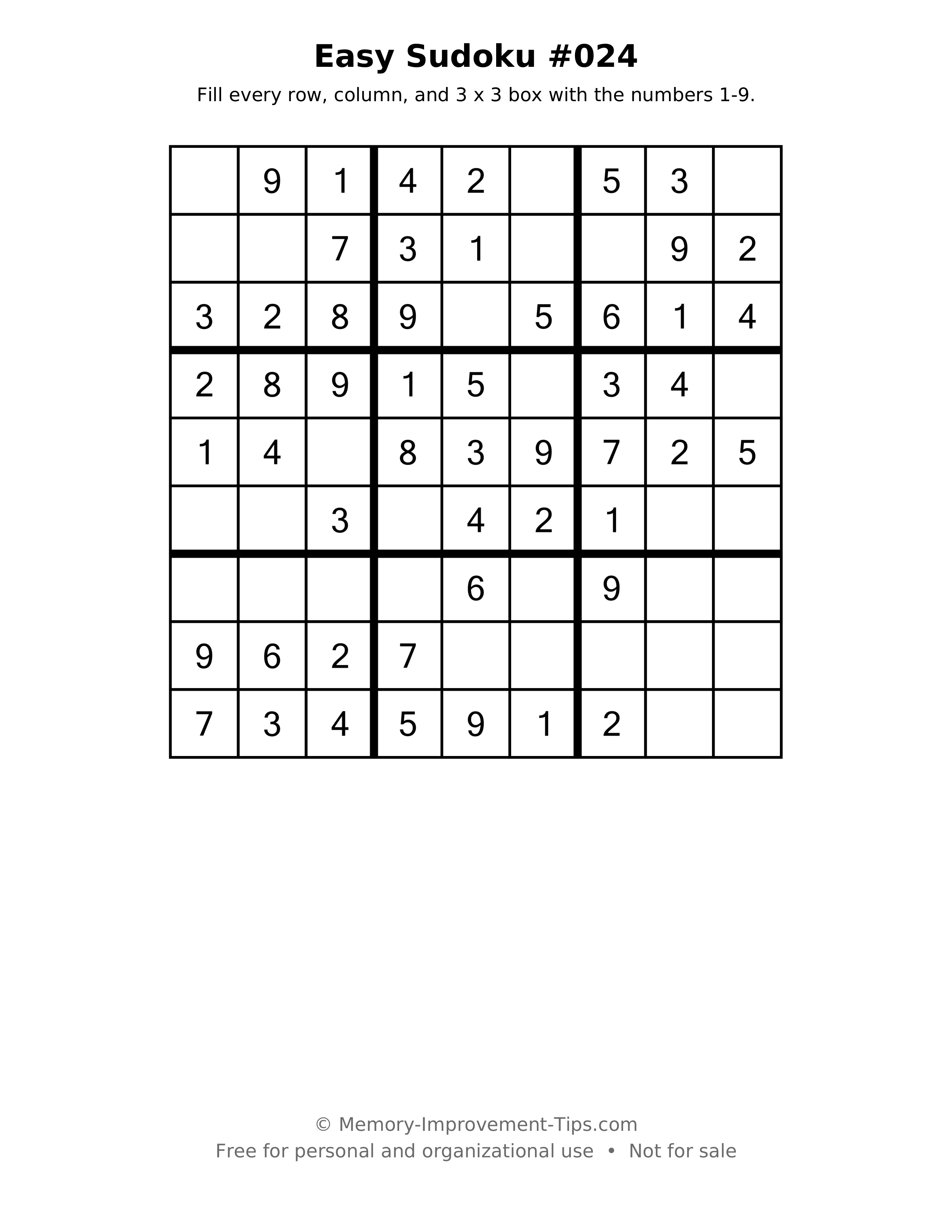 Printable puzzle: Easy Sudoku #024