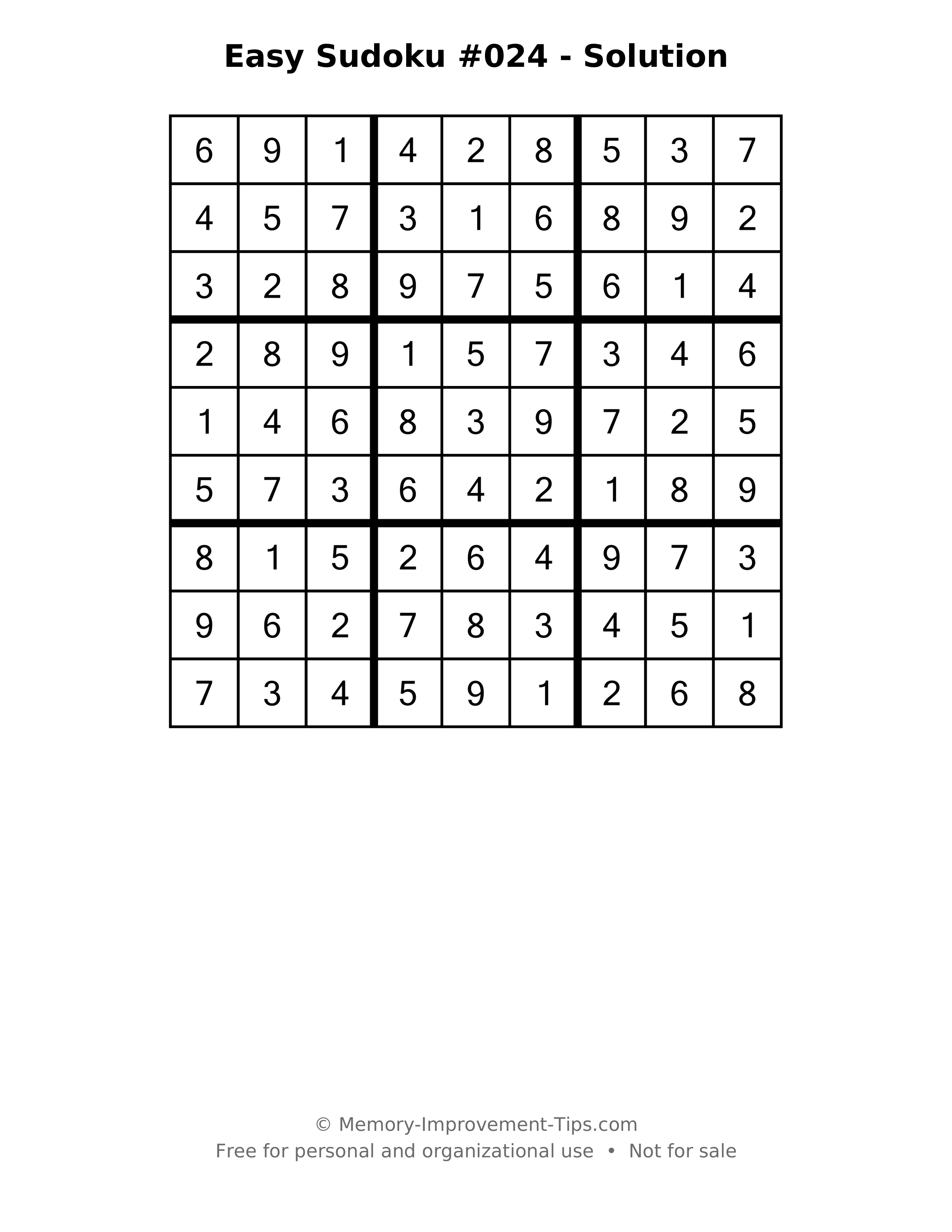 Printable solution: Easy Sudoku #024 - Solution