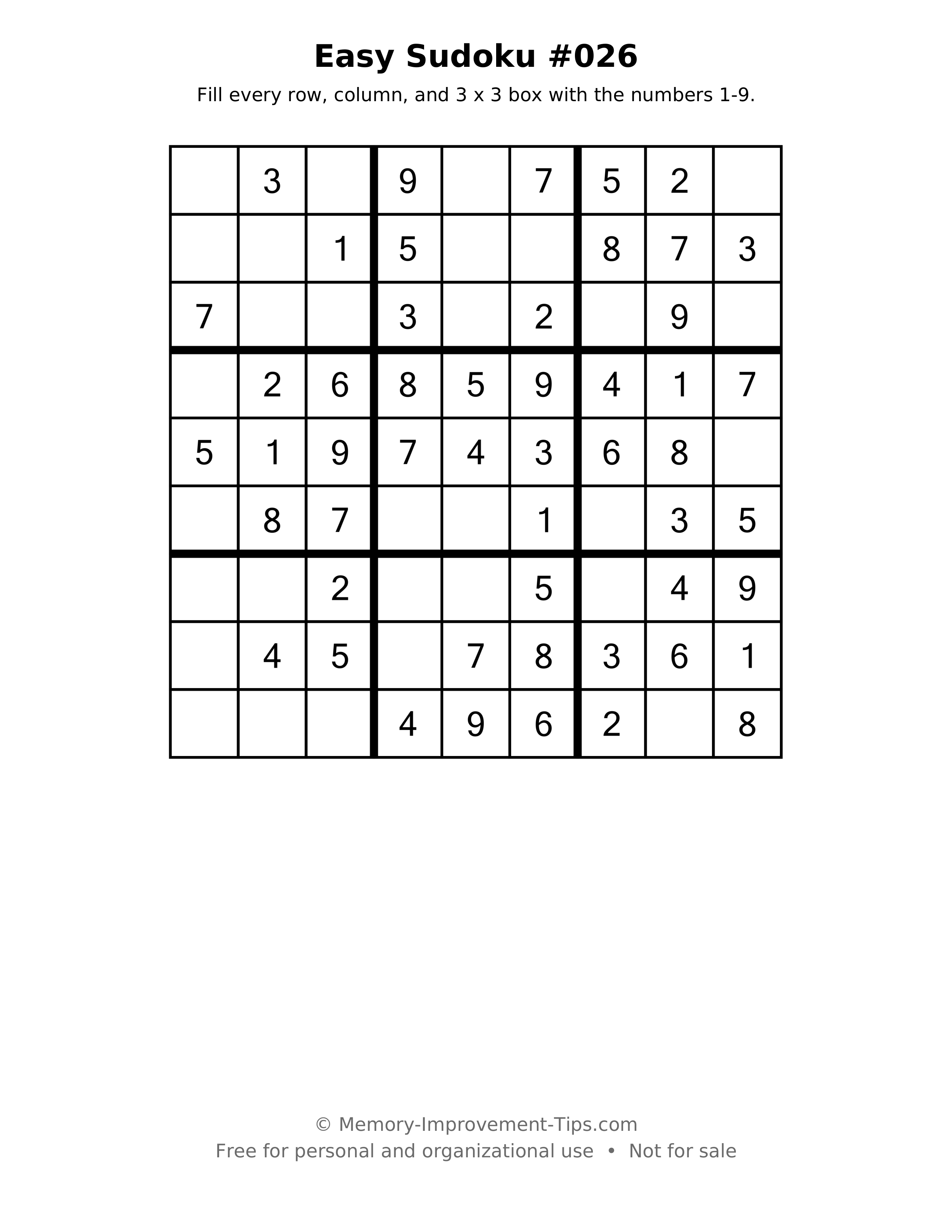 Printable puzzle: Easy Sudoku #026