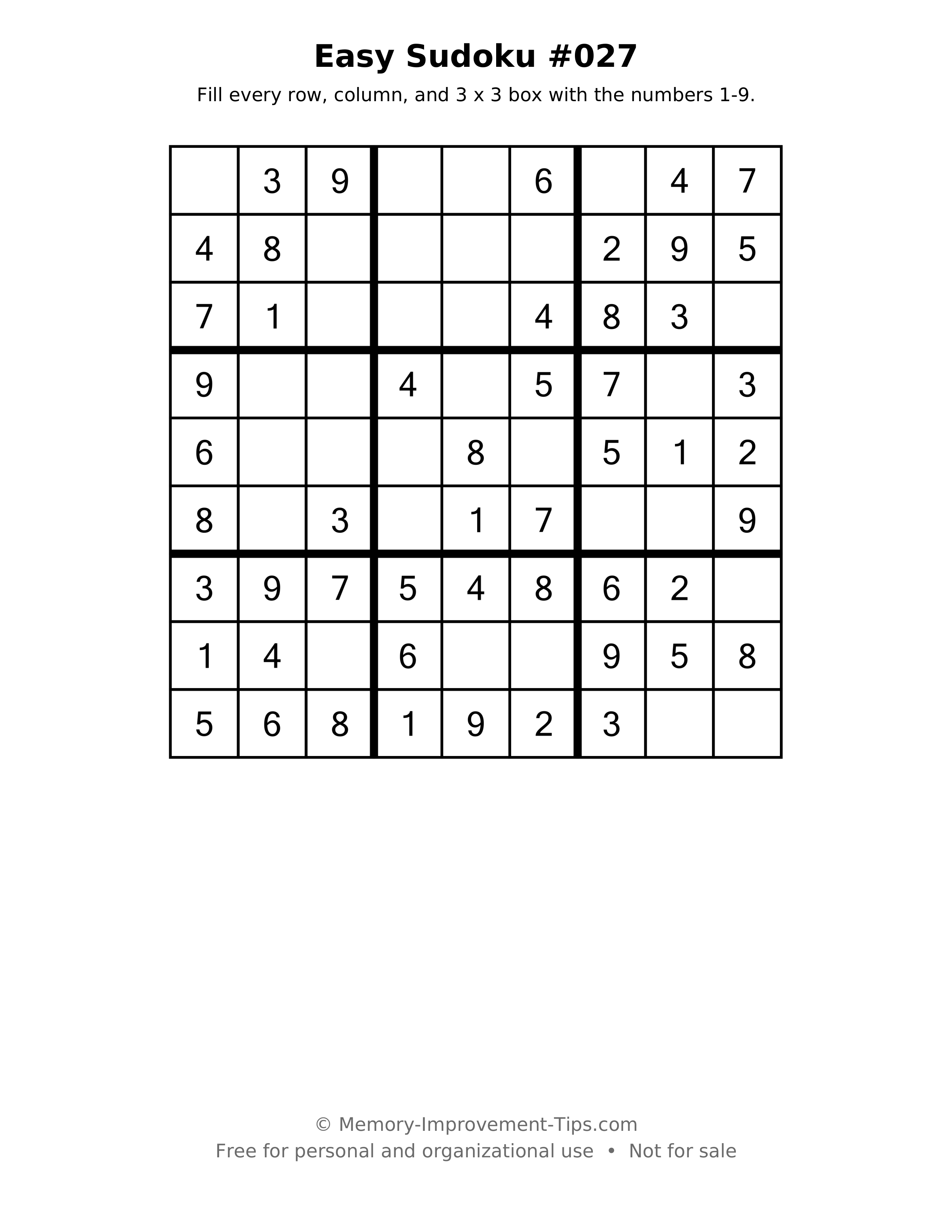Printable puzzle: Easy Sudoku #027