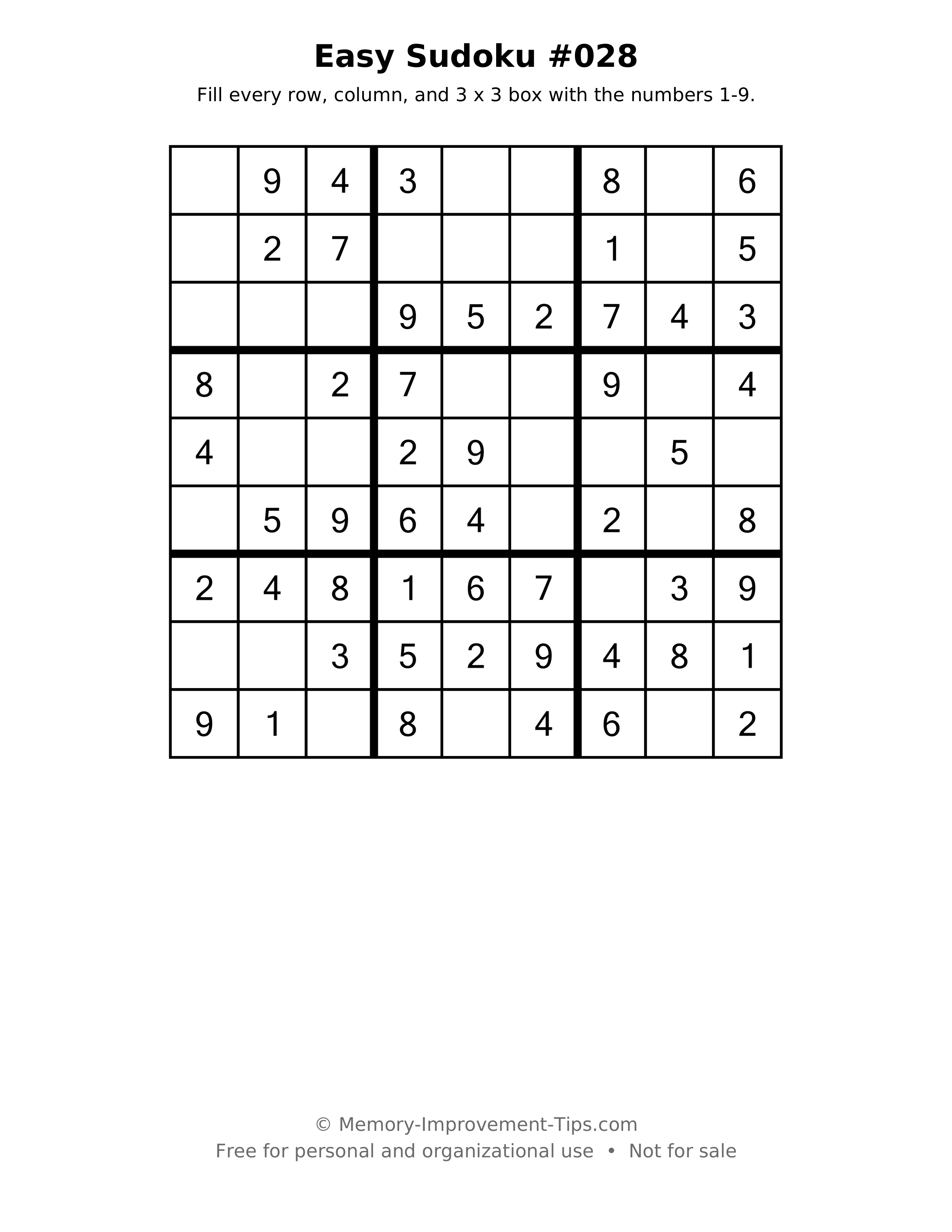 Printable puzzle: Easy Sudoku #028