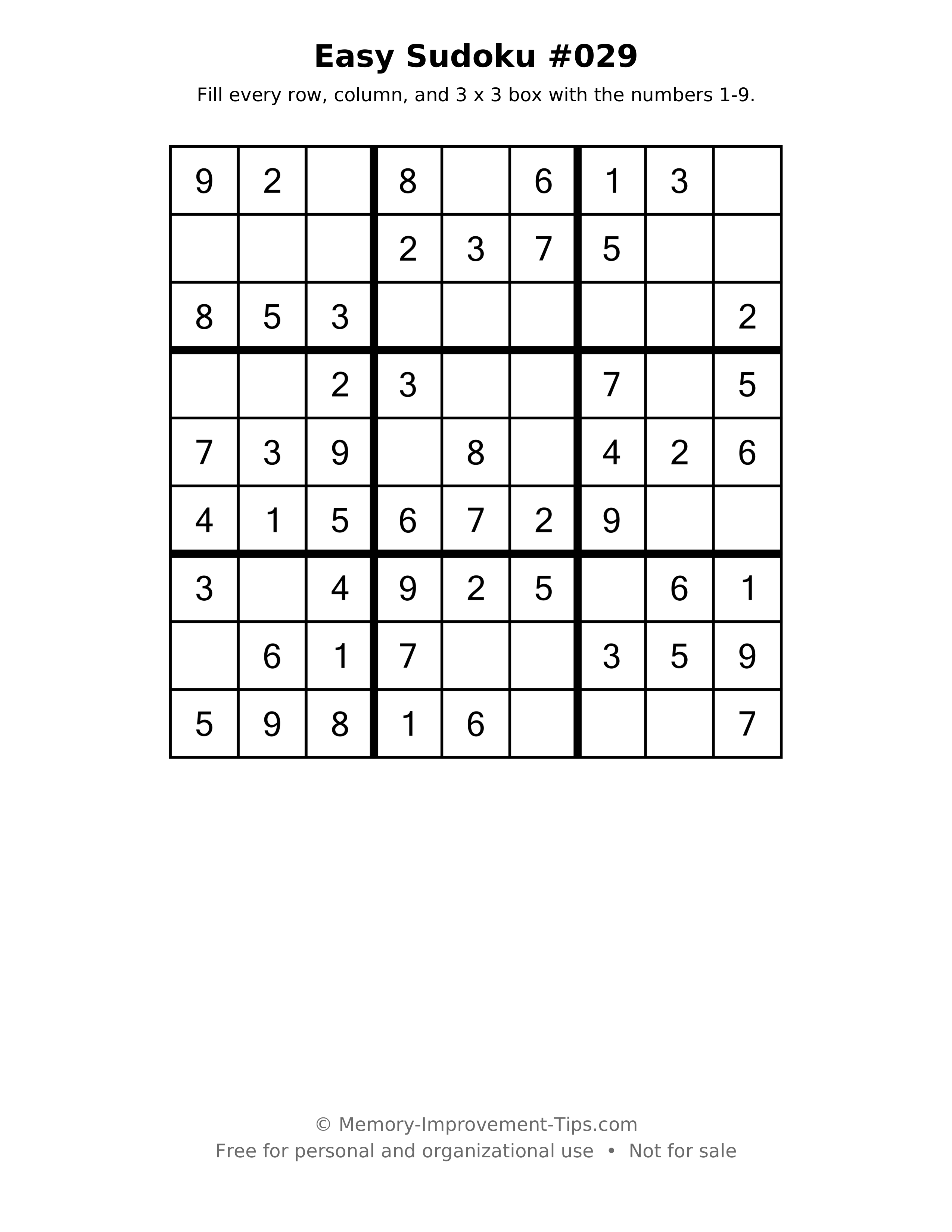 Printable puzzle: Easy Sudoku #029