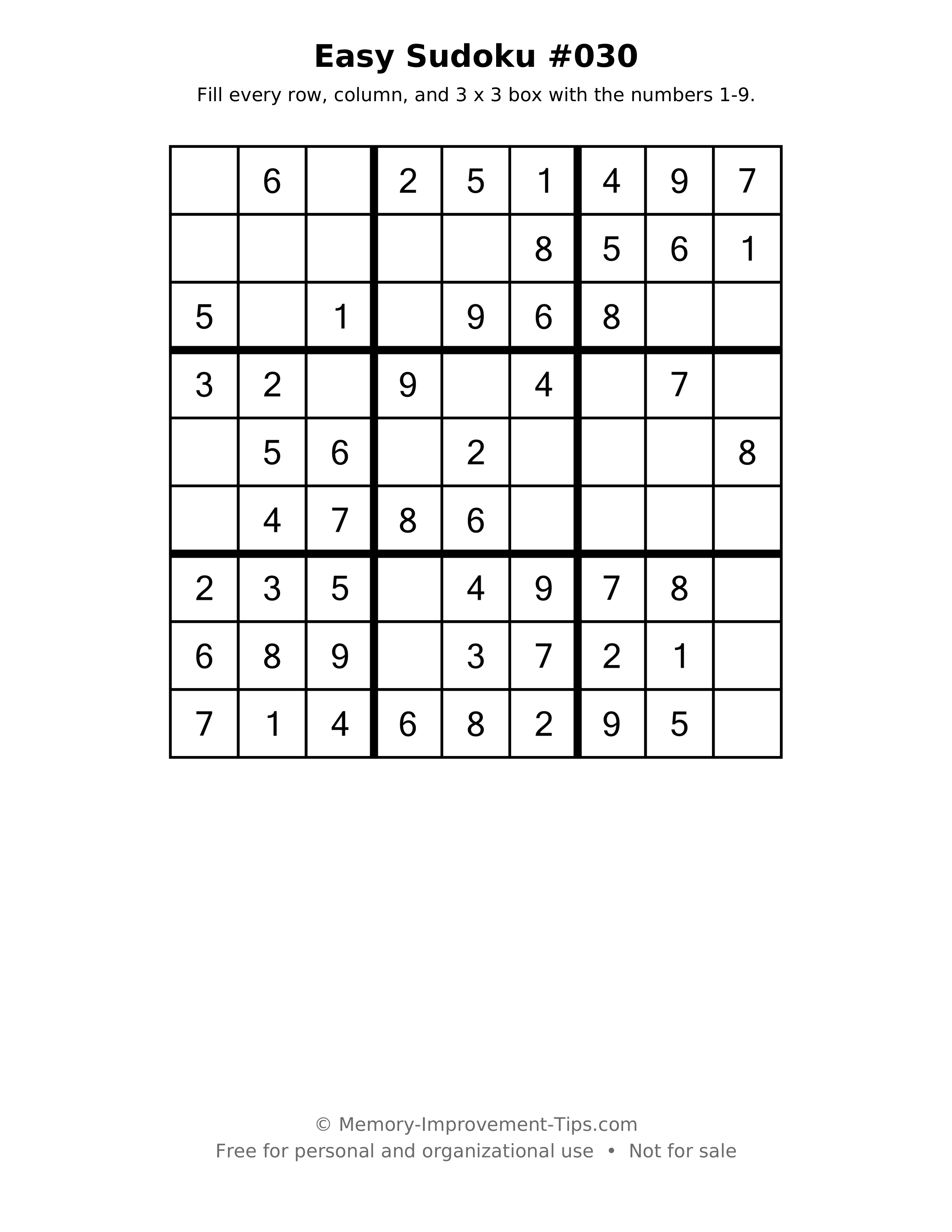Printable puzzle: Easy Sudoku #030
