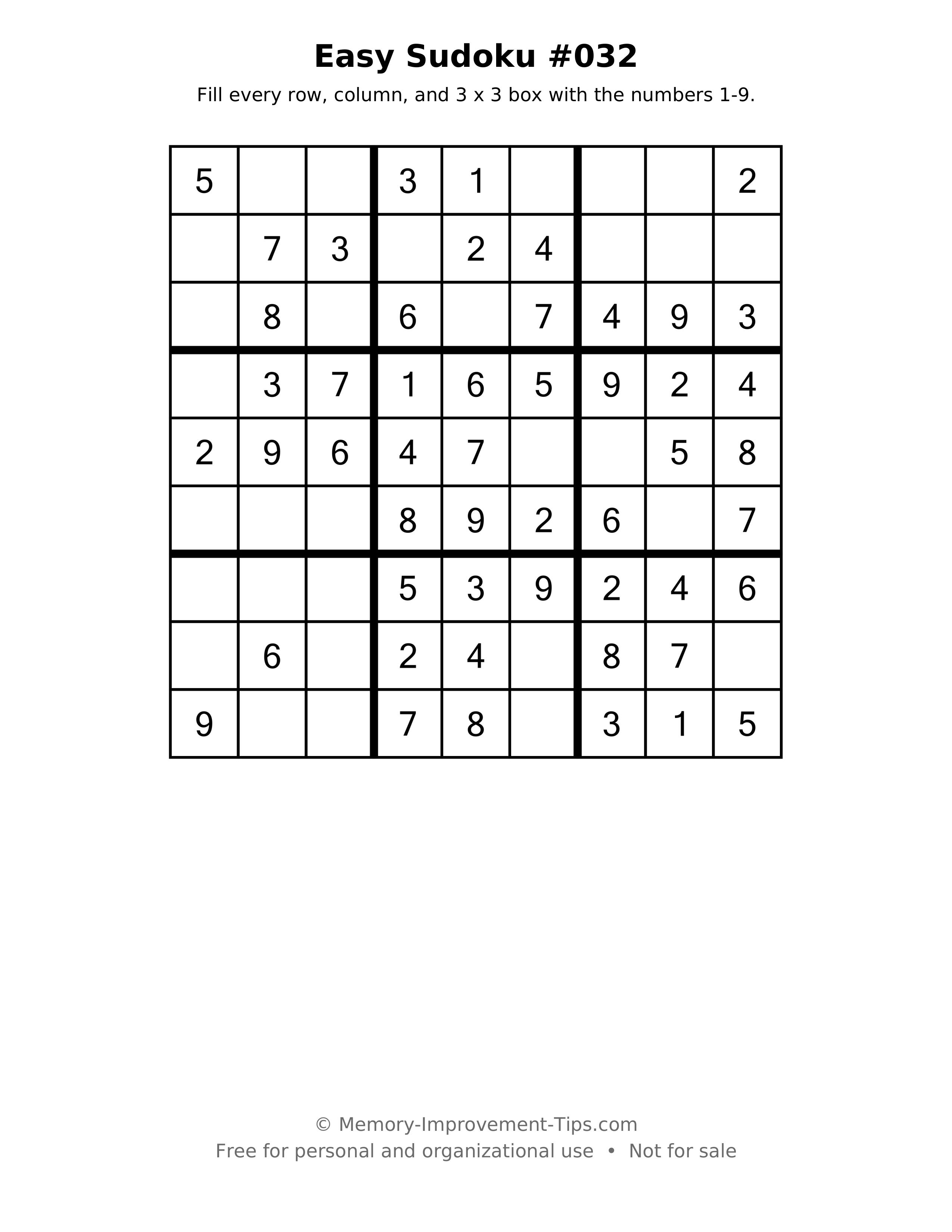Printable puzzle: Easy Sudoku #032
