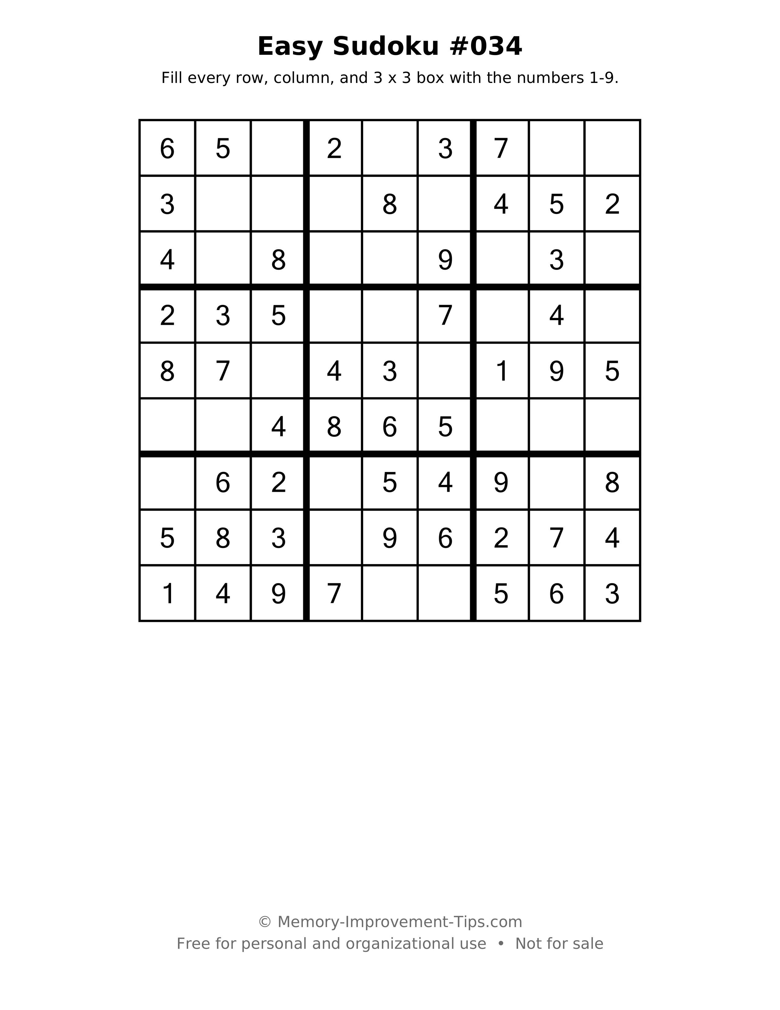Printable puzzle: Easy Sudoku #034