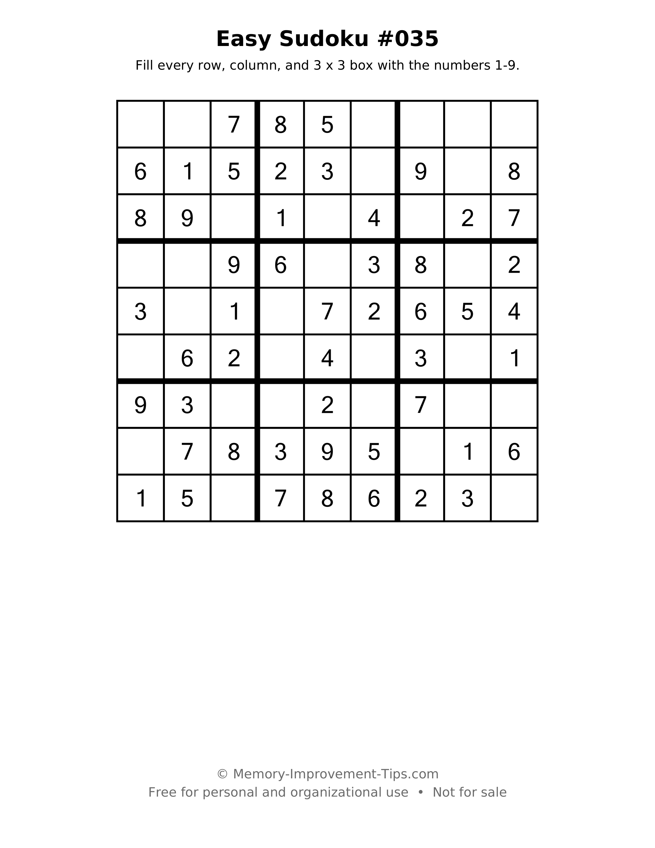 Printable puzzle: Easy Sudoku #035