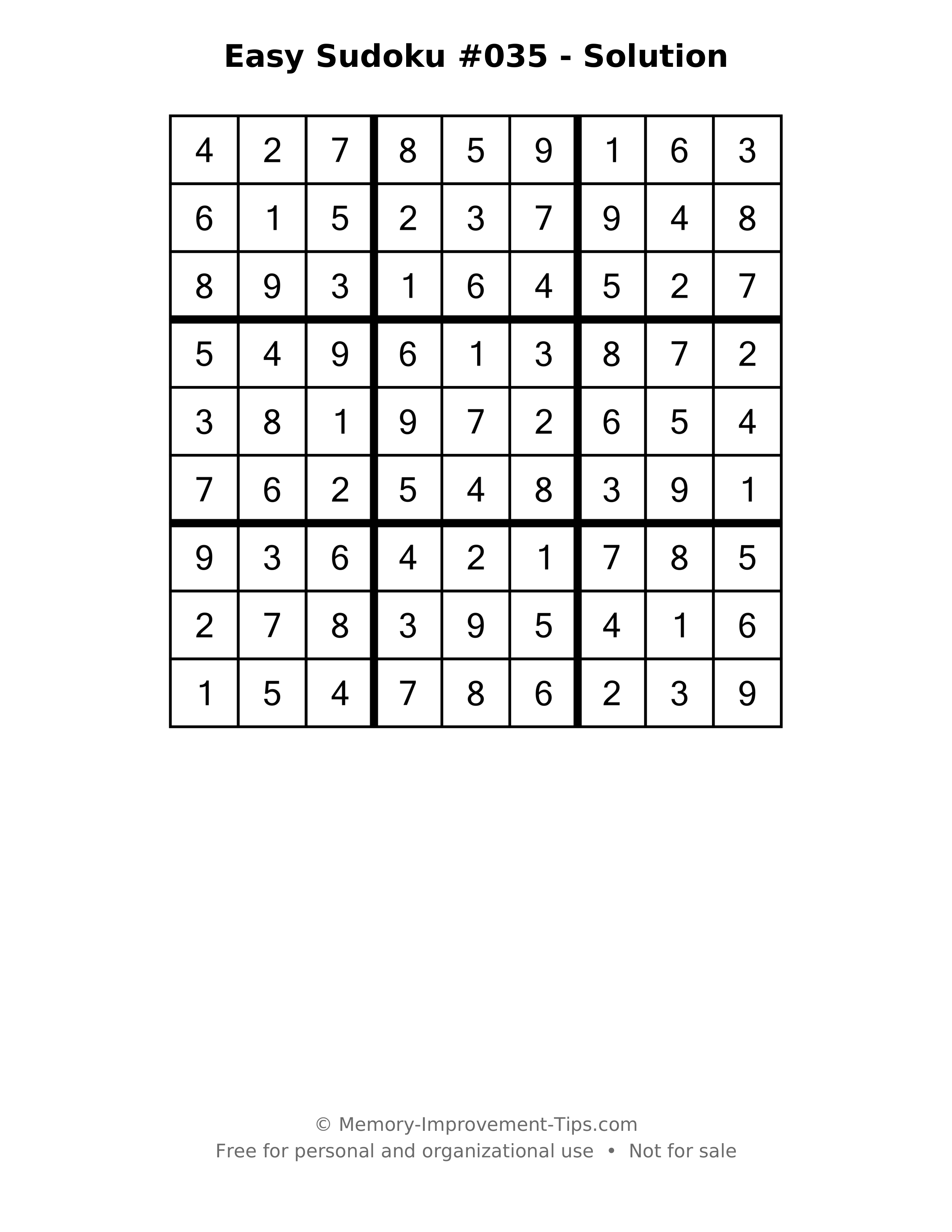 Printable solution: Easy Sudoku #035 - Solution