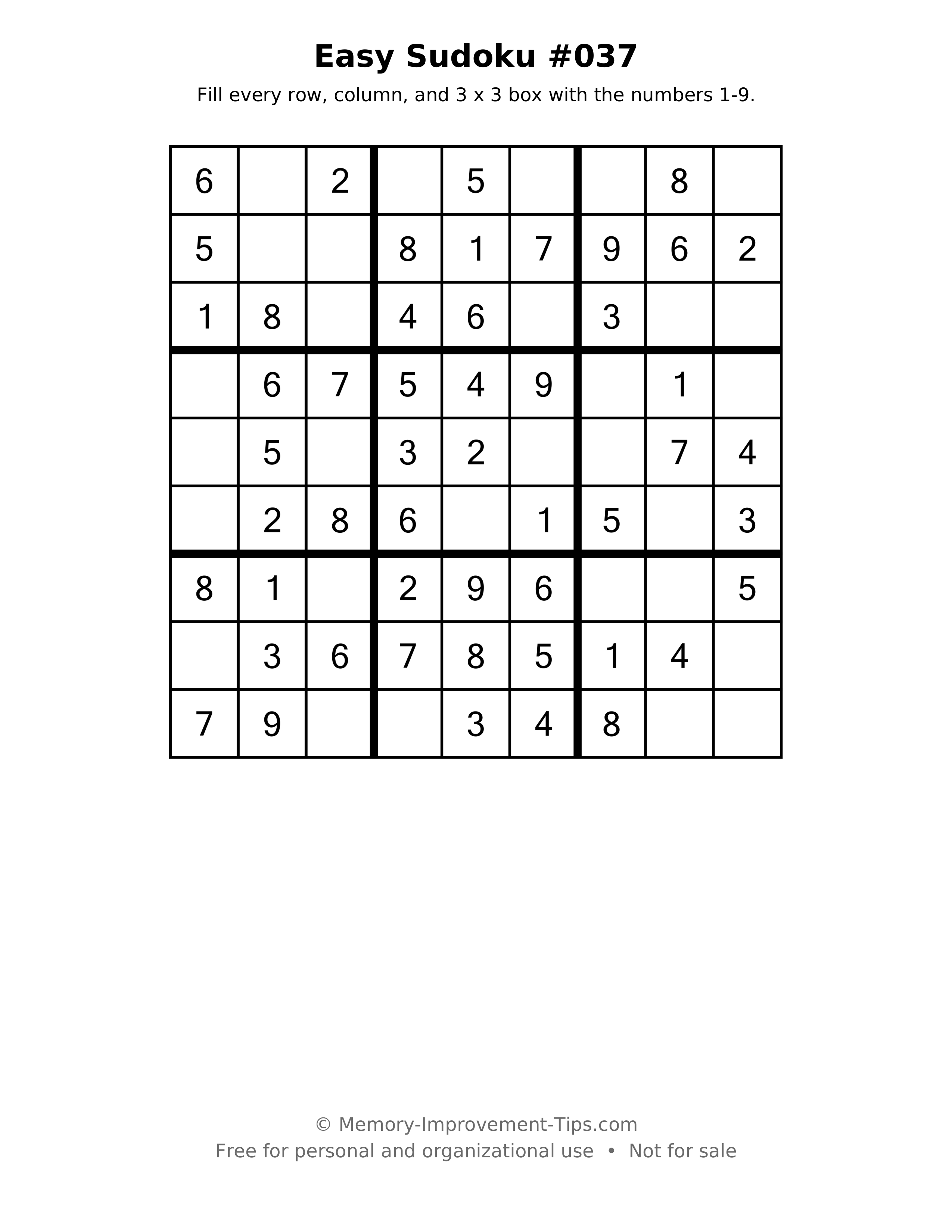 Printable puzzle: Easy Sudoku #037