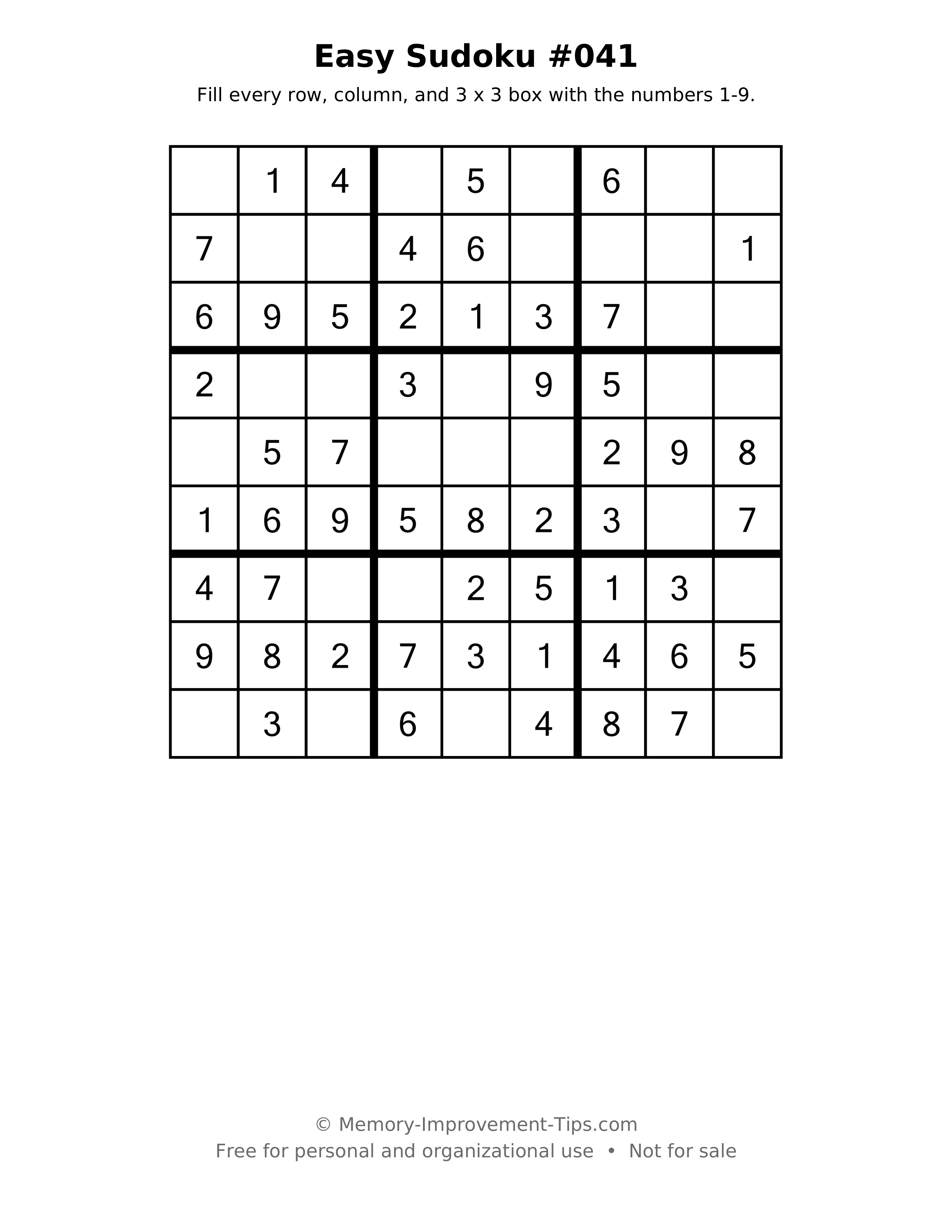 Printable puzzle: Easy Sudoku #041
