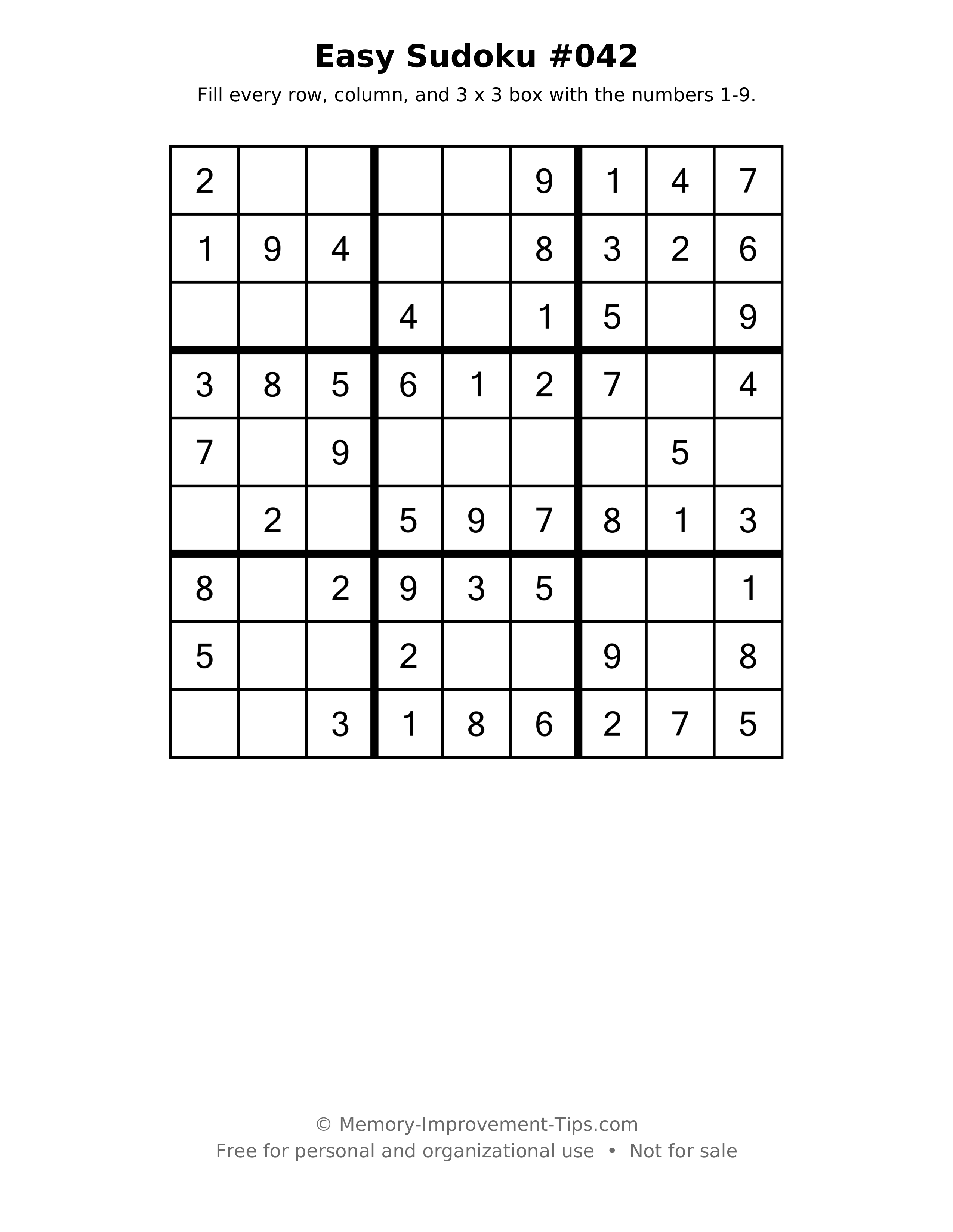 Printable puzzle: Easy Sudoku #042