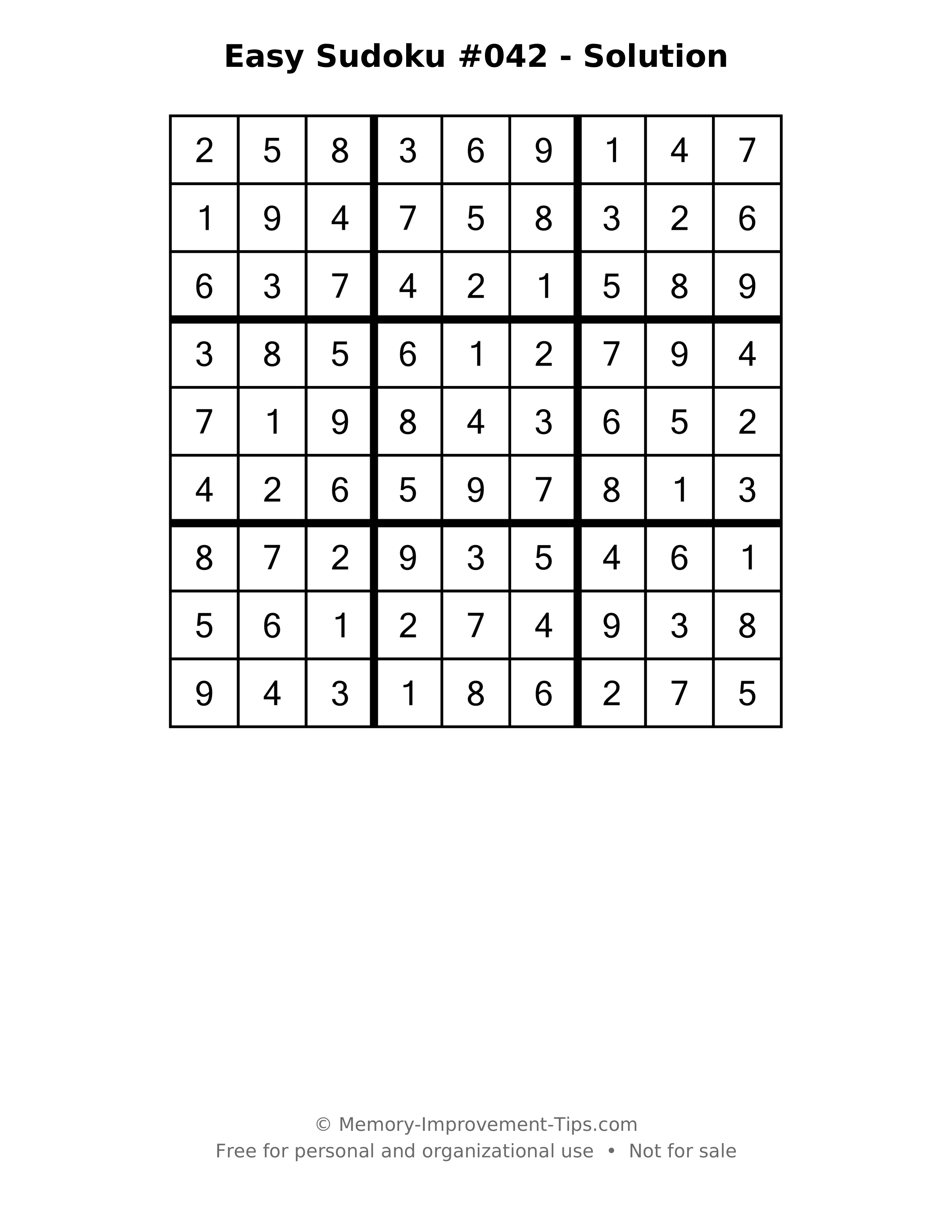 Printable solution: Easy Sudoku #042 - Solution