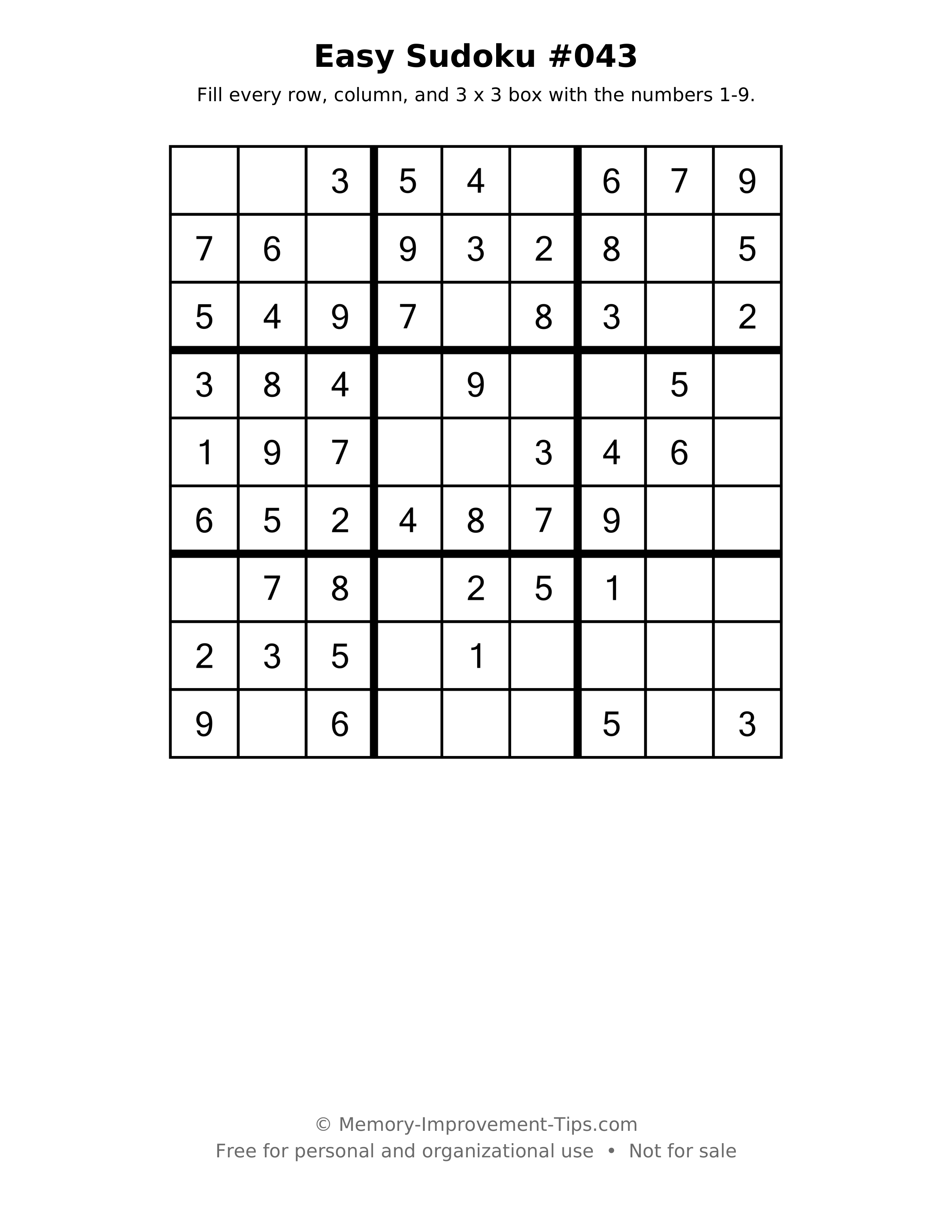 Printable puzzle: Easy Sudoku #043