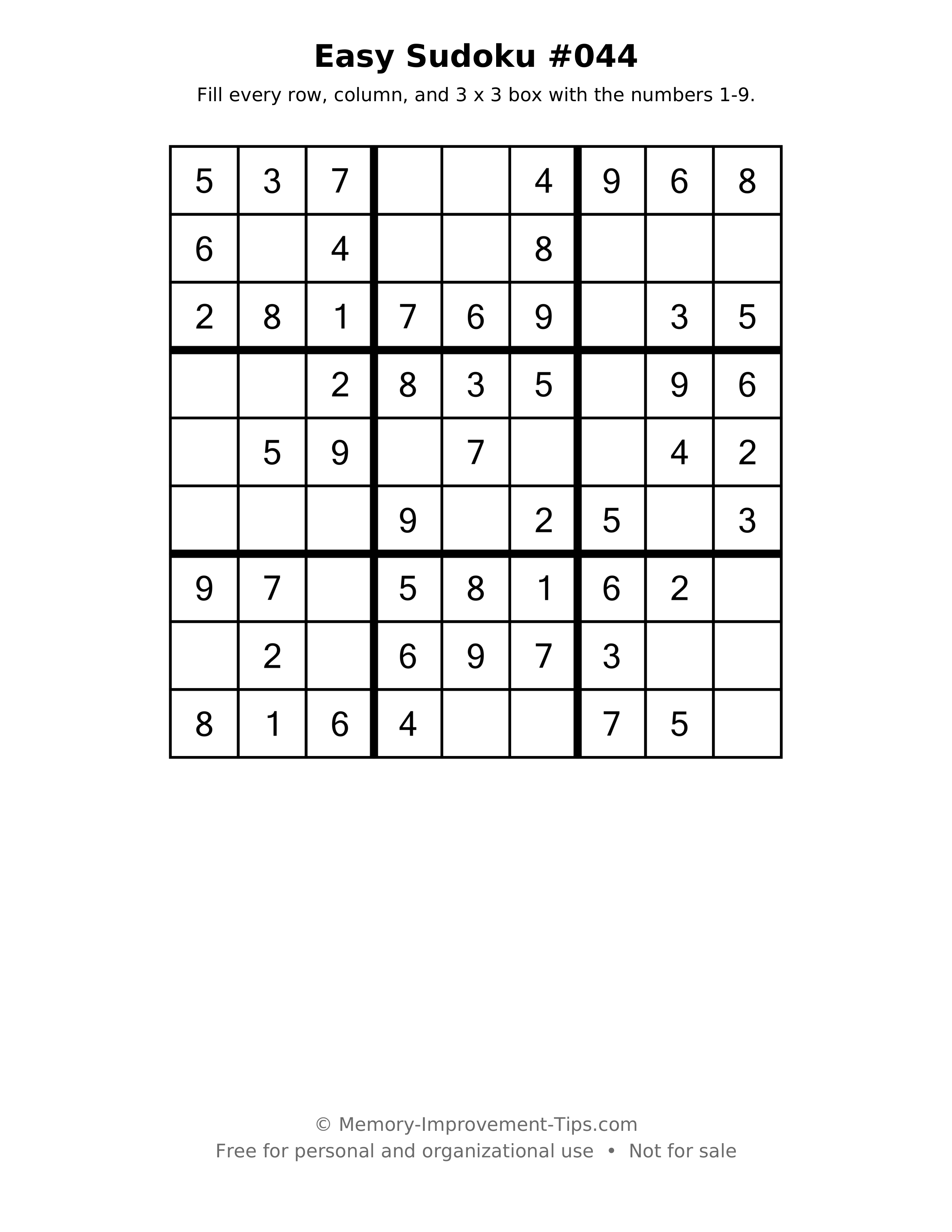 Printable puzzle: Easy Sudoku #044