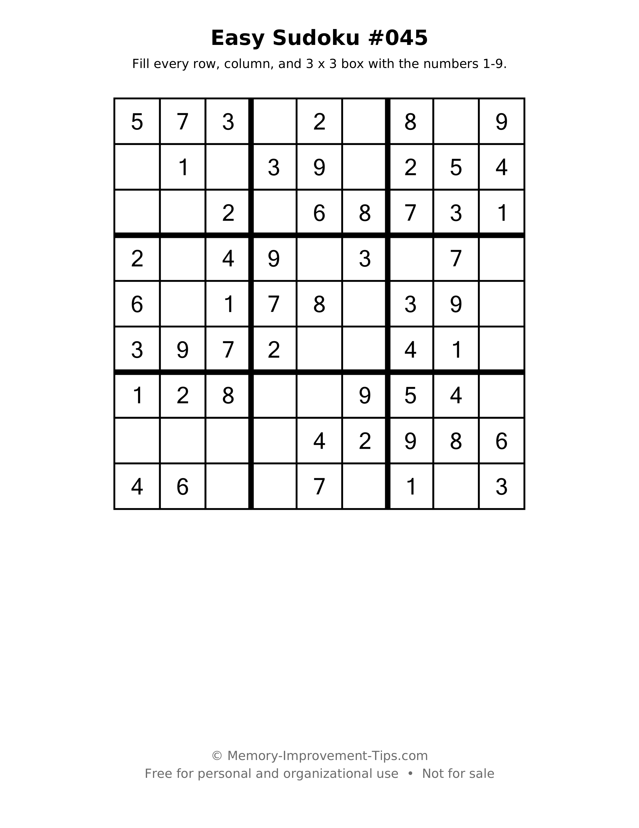 Printable puzzle: Easy Sudoku #045