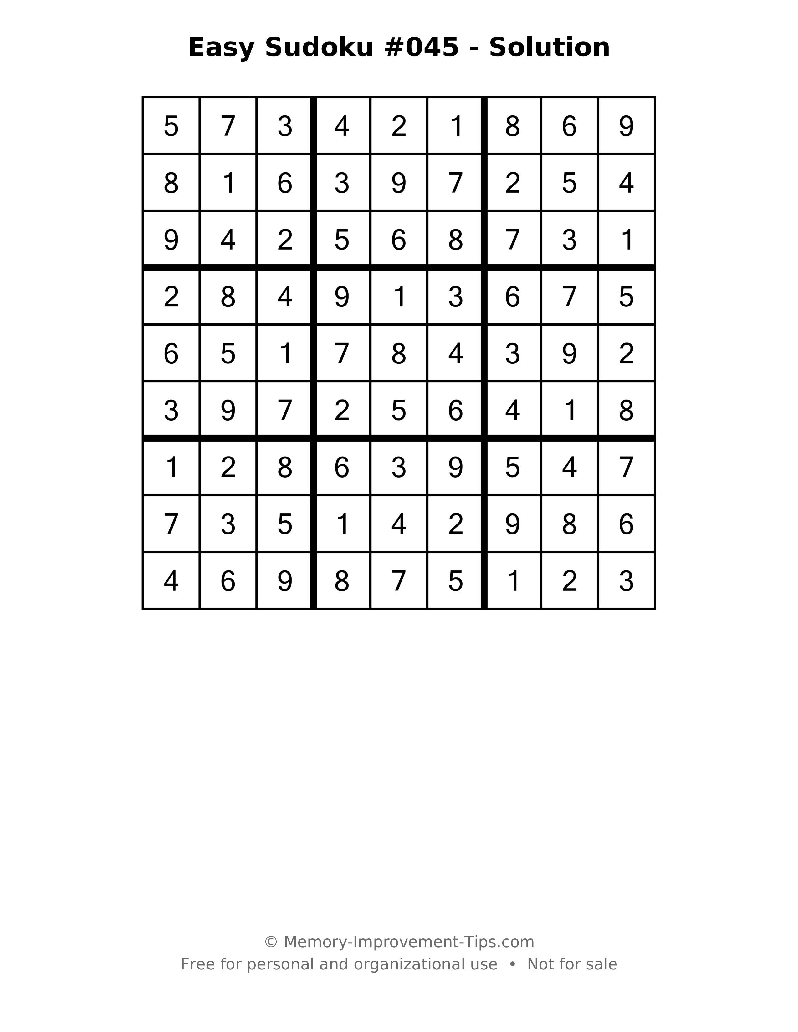 Printable solution: Easy Sudoku #045 - Solution
