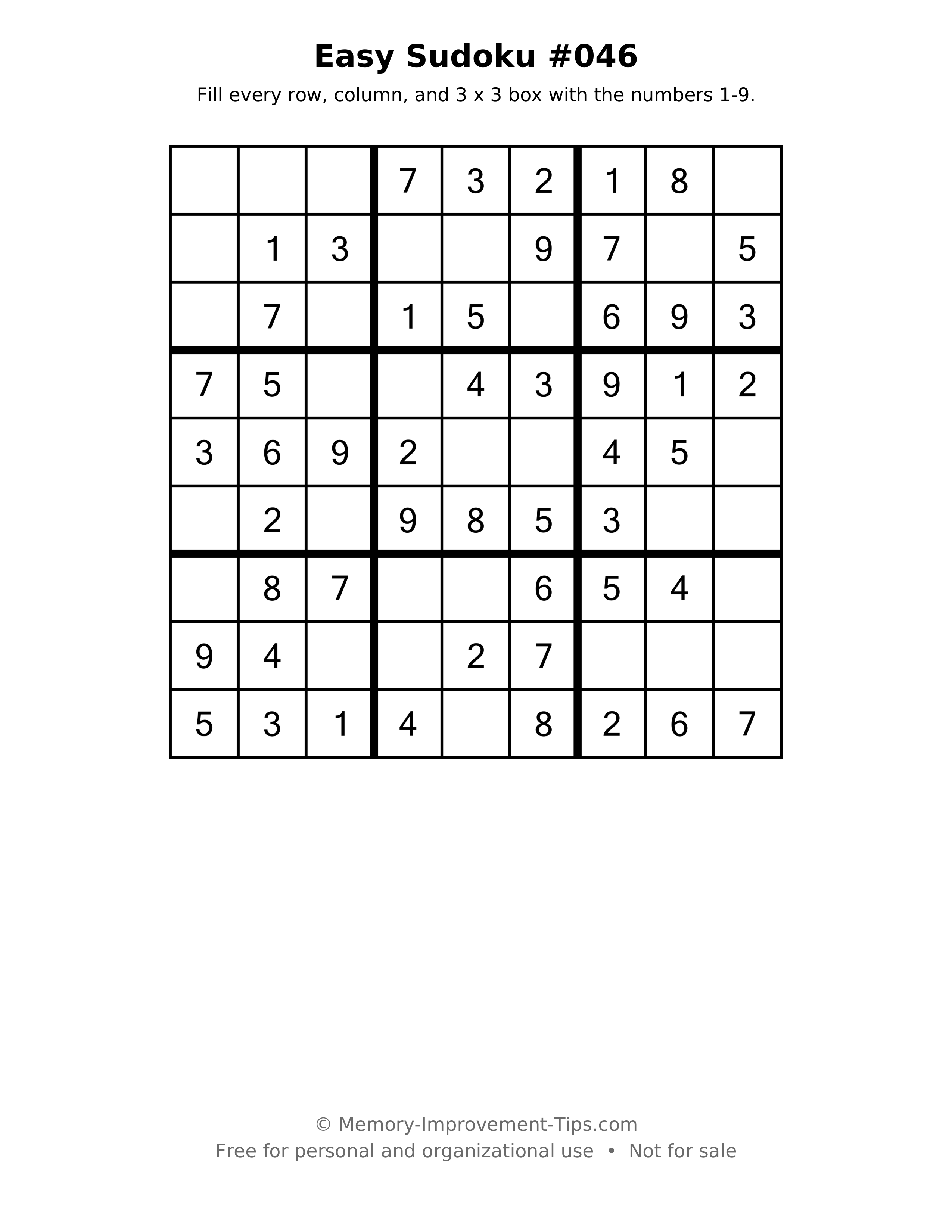Printable puzzle: Easy Sudoku #046