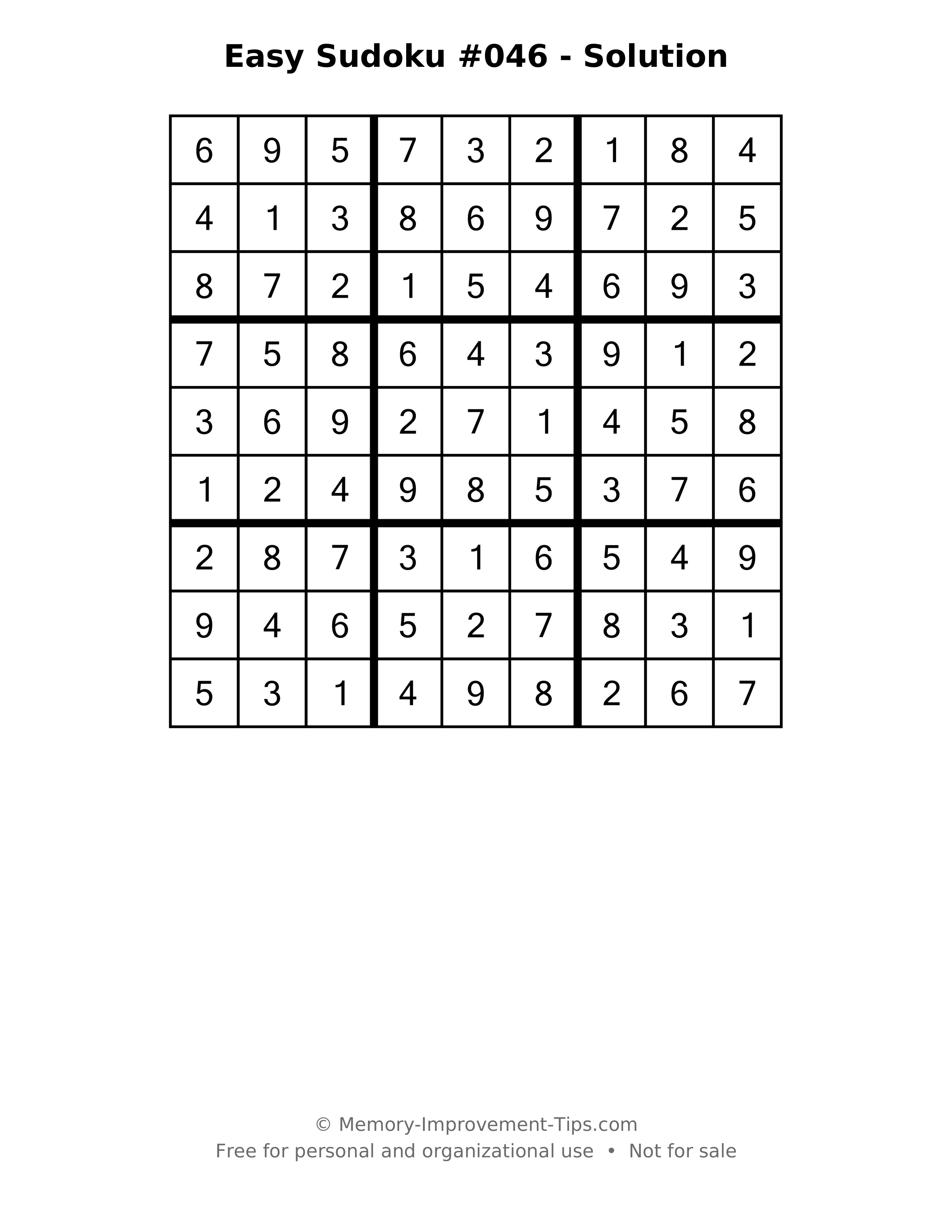 Printable solution: Easy Sudoku #046 - Solution