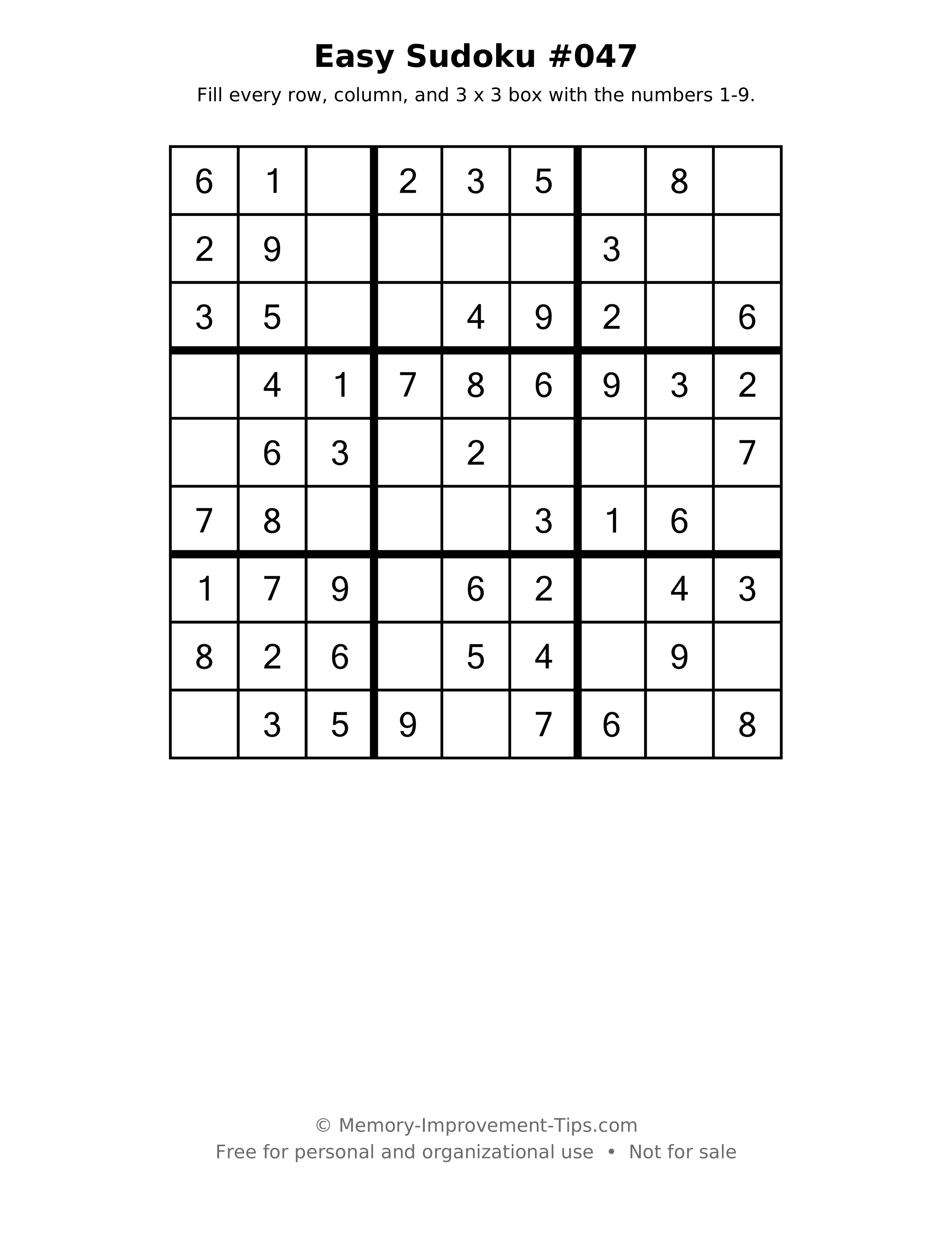 Printable puzzle: Easy Sudoku #047