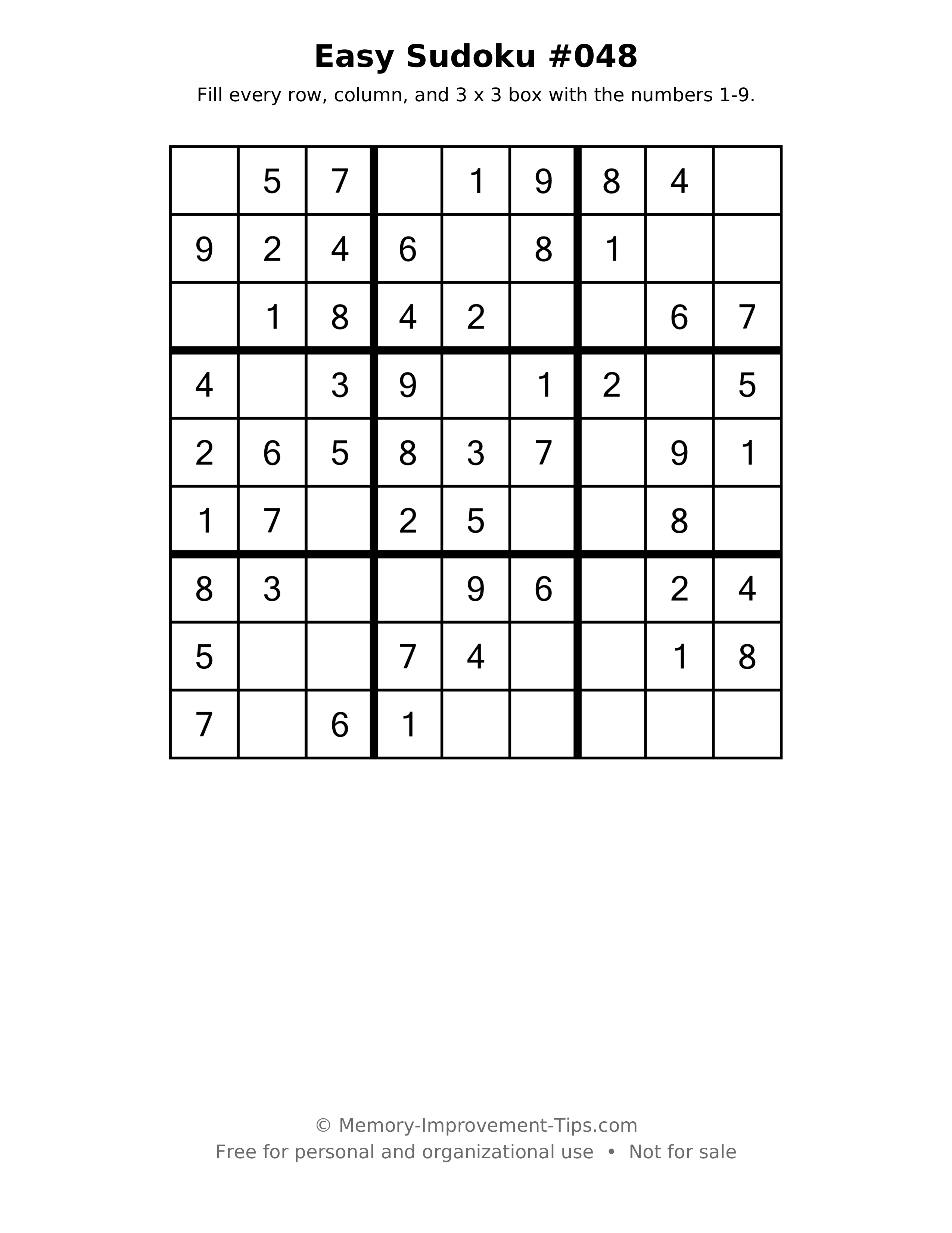 Printable puzzle: Easy Sudoku #048