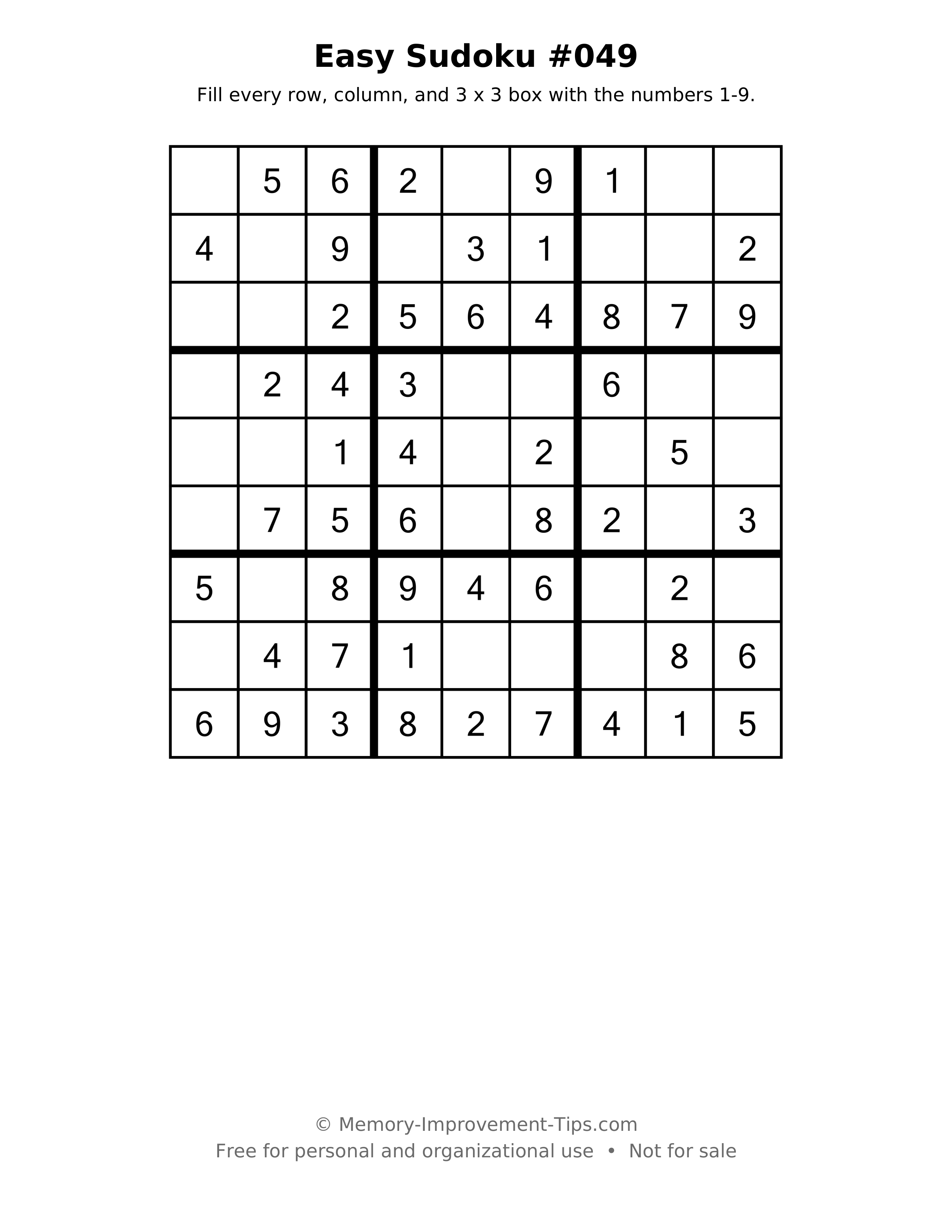 Printable puzzle: Easy Sudoku #049