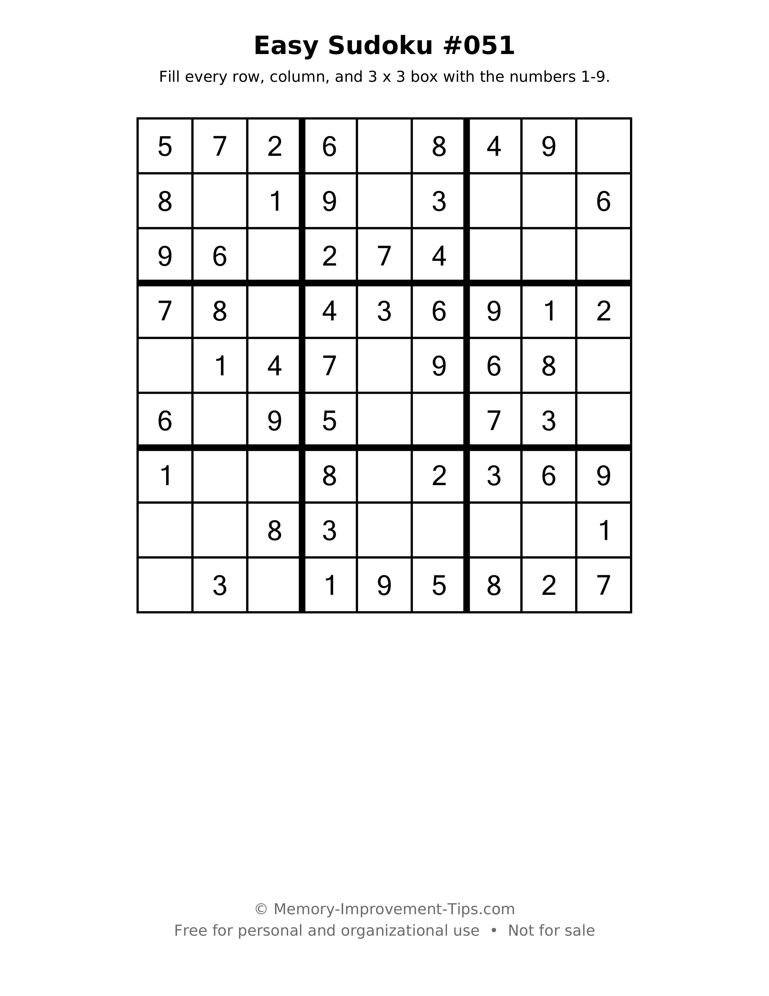 Printable puzzle: Easy Sudoku #051