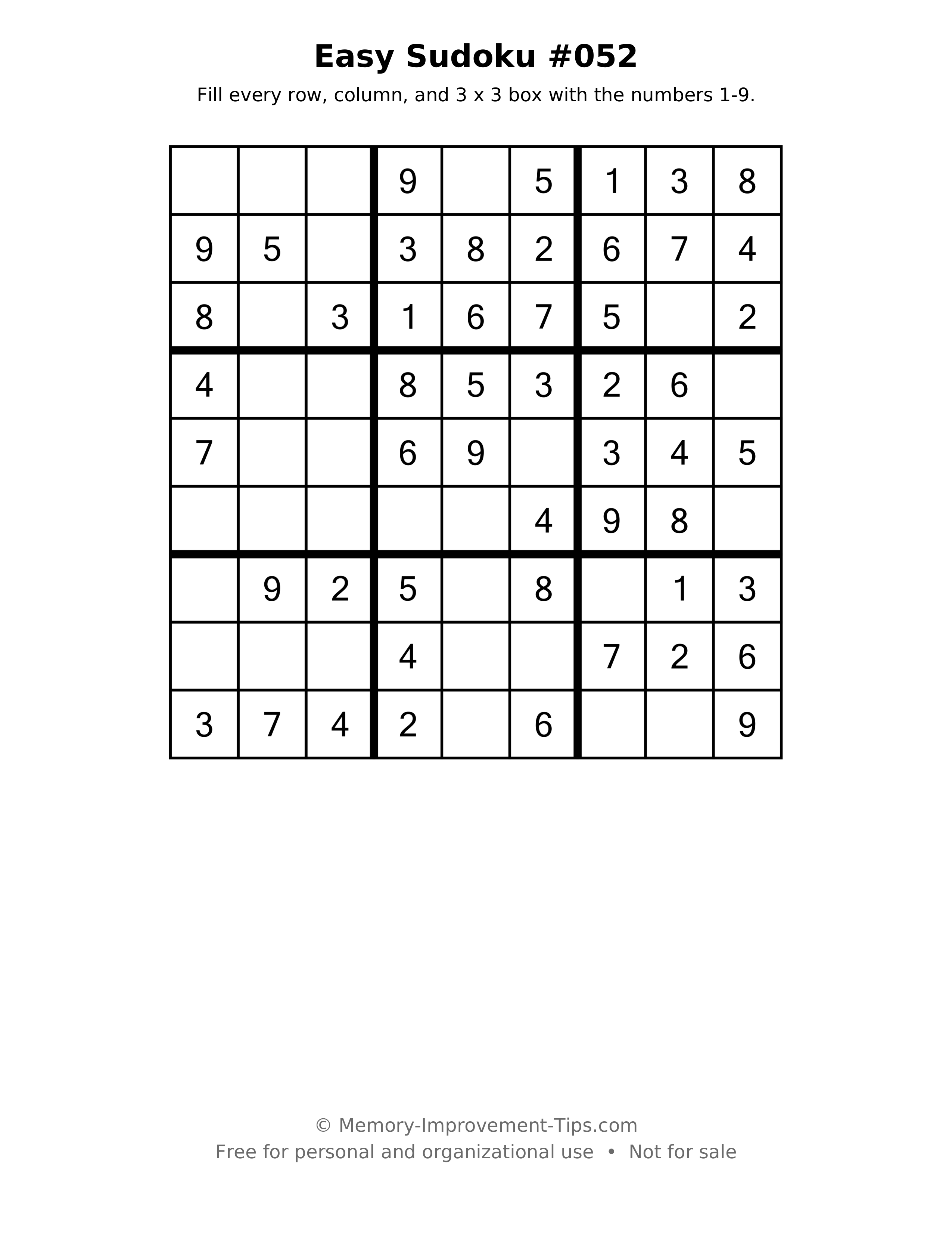 Printable puzzle: Easy Sudoku #052