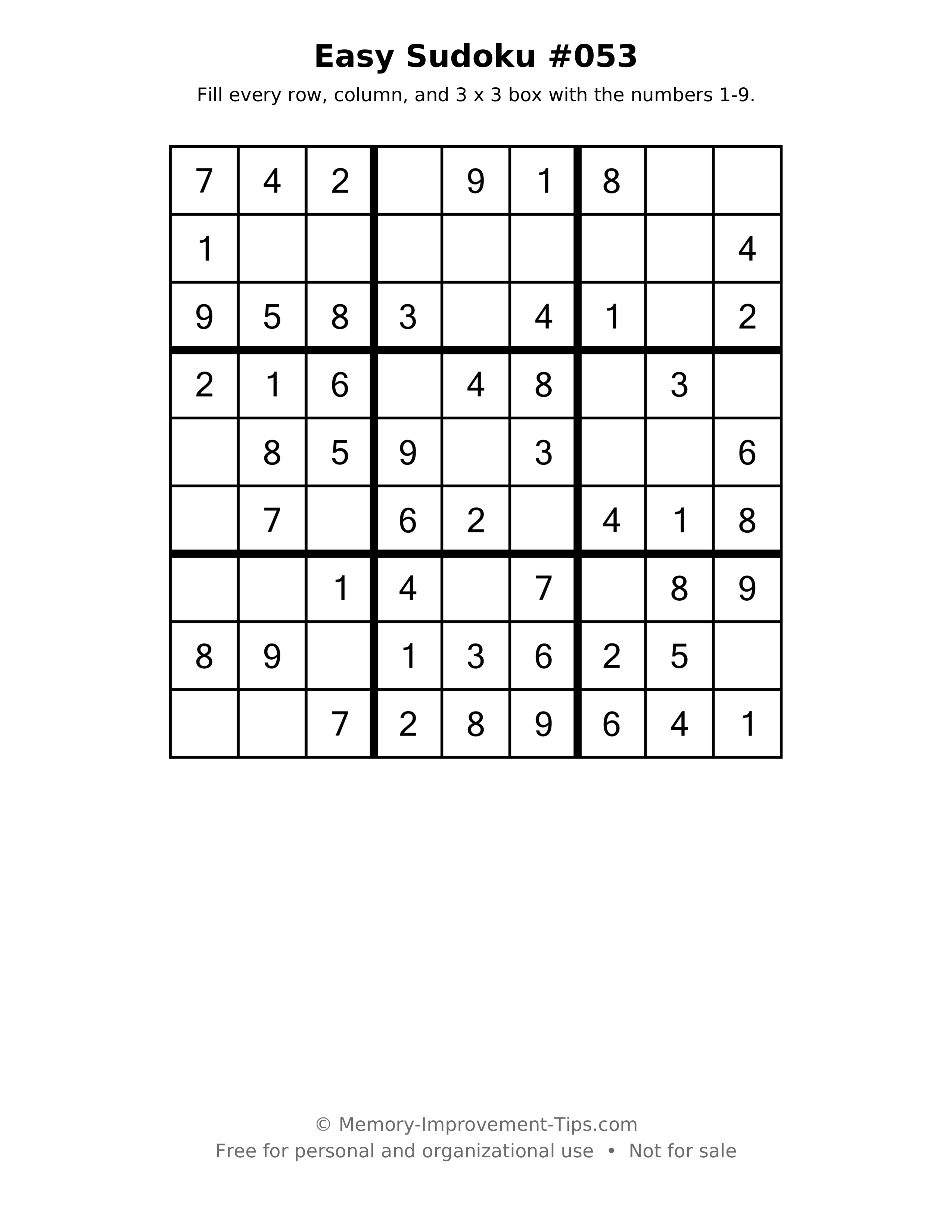 Printable puzzle: Easy Sudoku #053