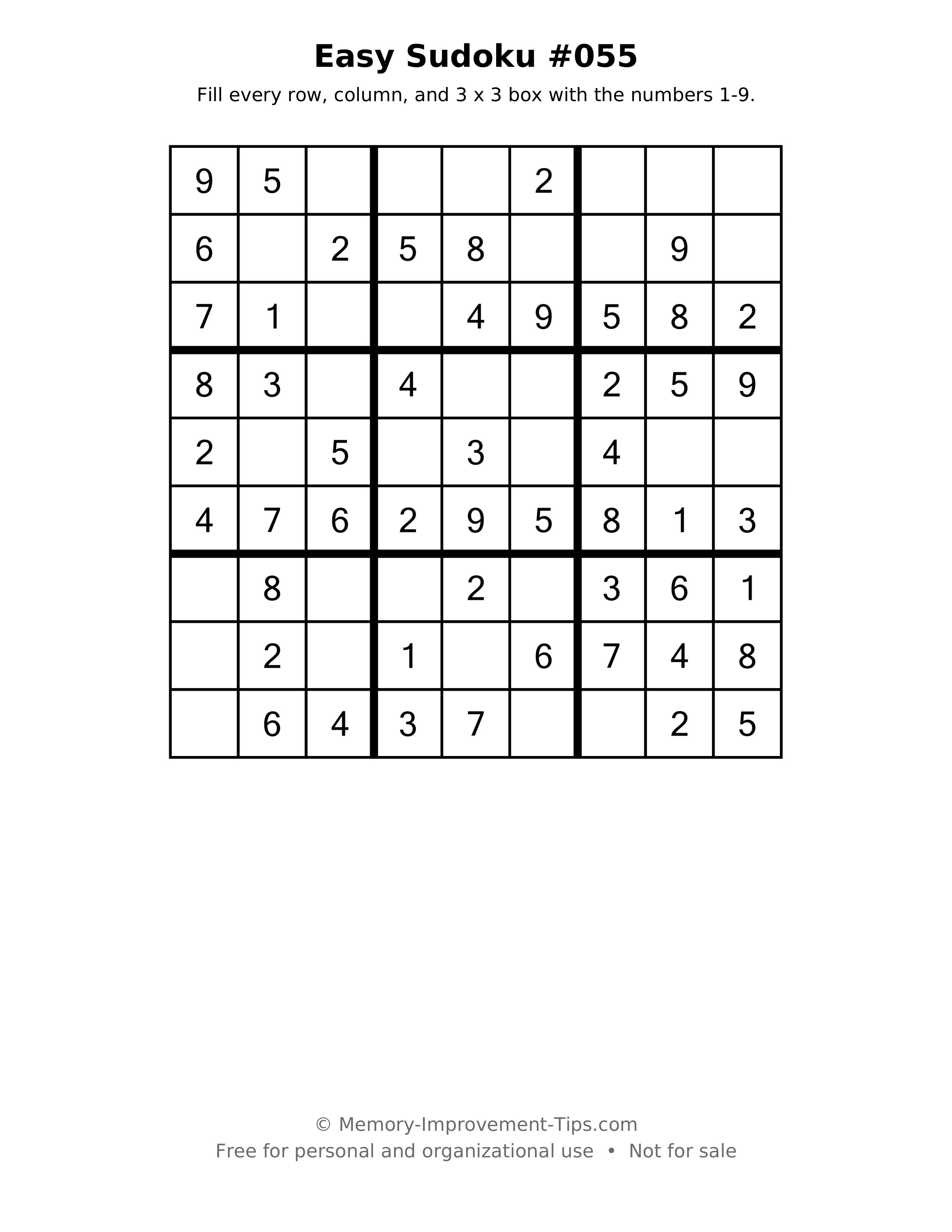 Printable puzzle: Easy Sudoku #055