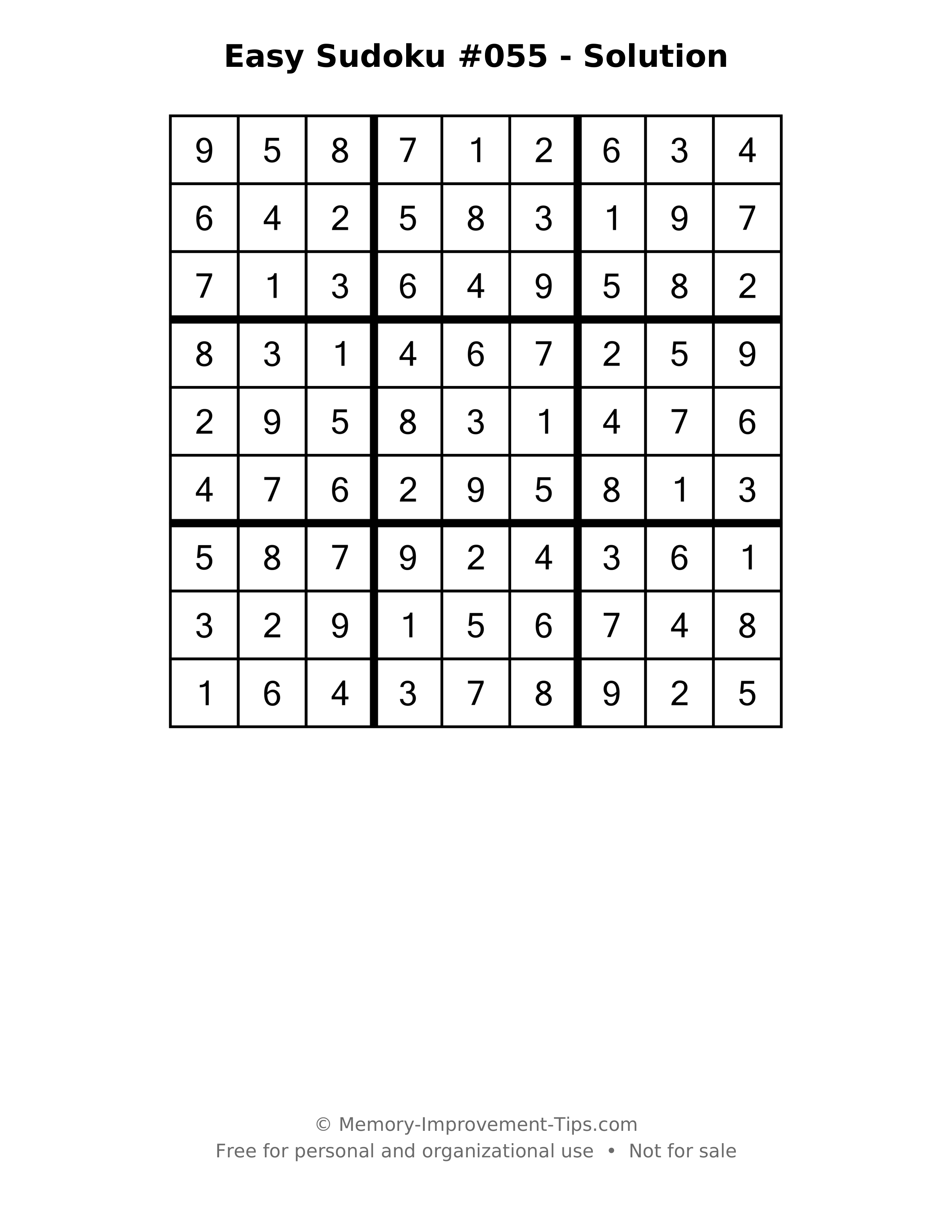 Printable solution: Easy Sudoku #055 - Solution