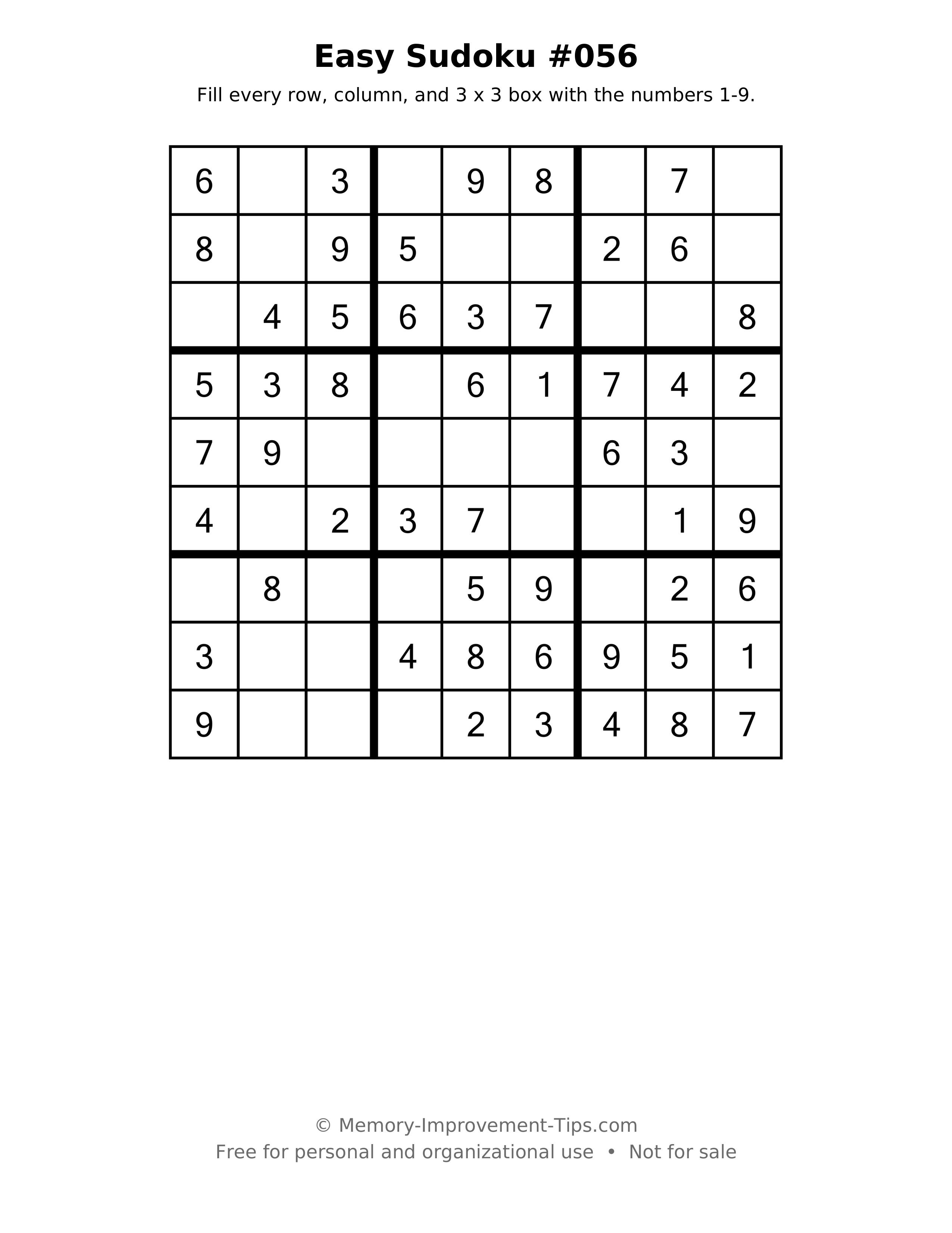 Printable puzzle: Easy Sudoku #056