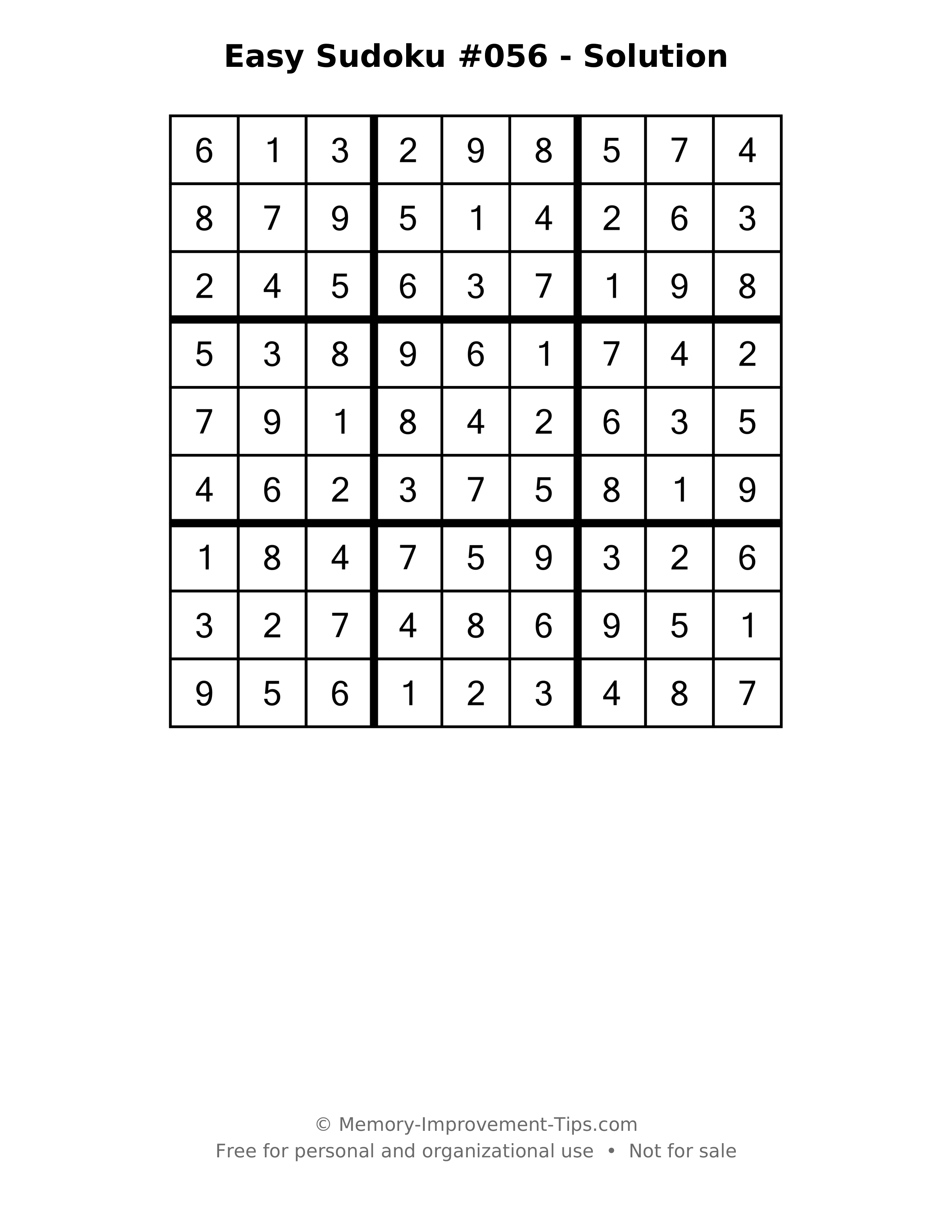 Printable solution: Easy Sudoku #056 - Solution