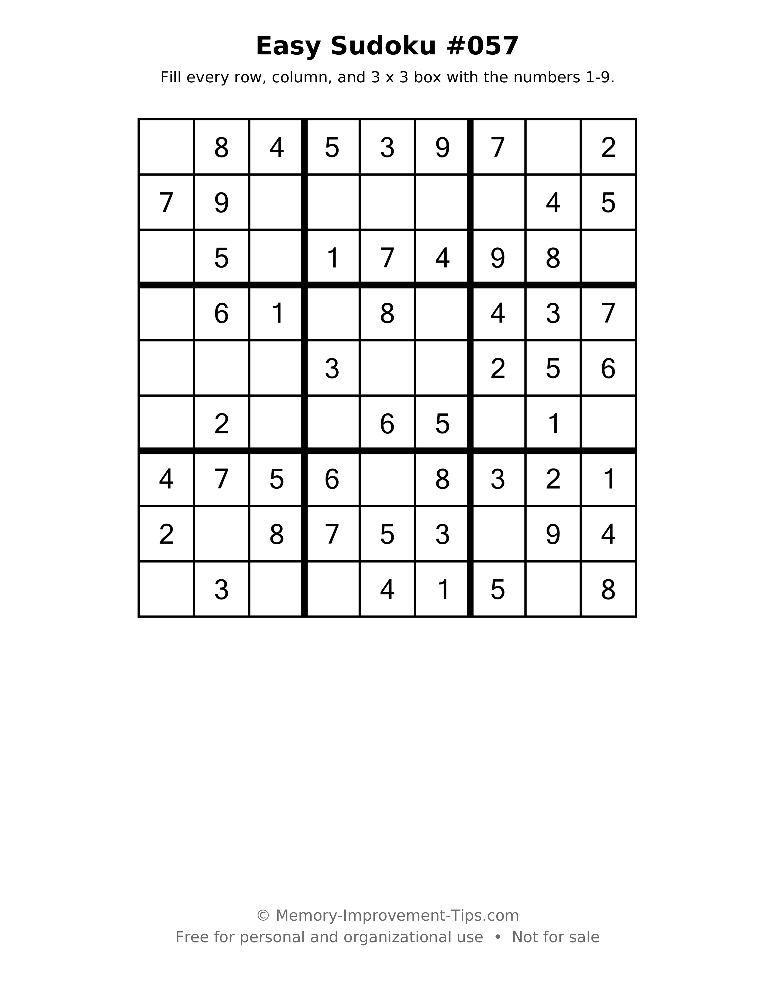 Printable puzzle: Easy Sudoku #057