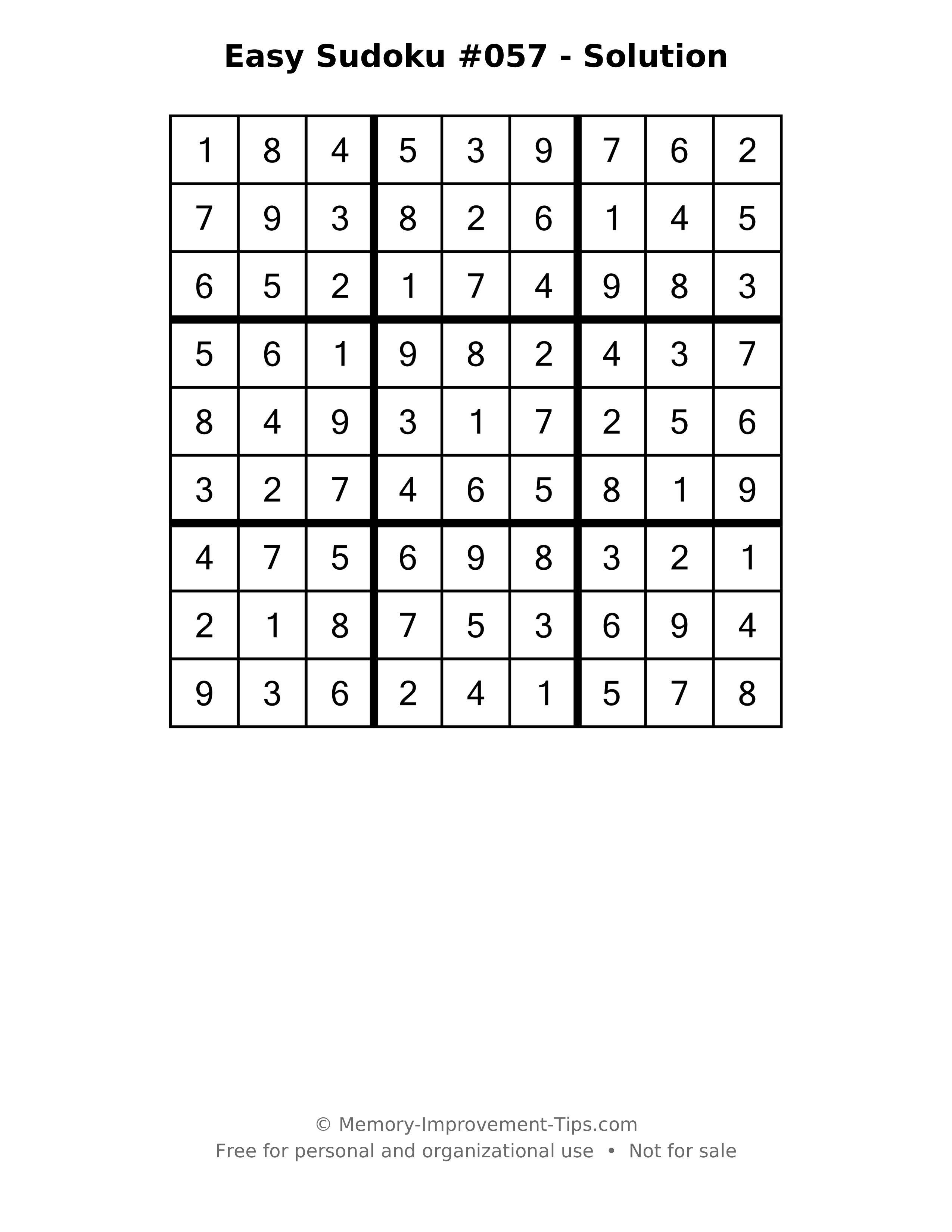Printable solution: Easy Sudoku #057 - Solution
