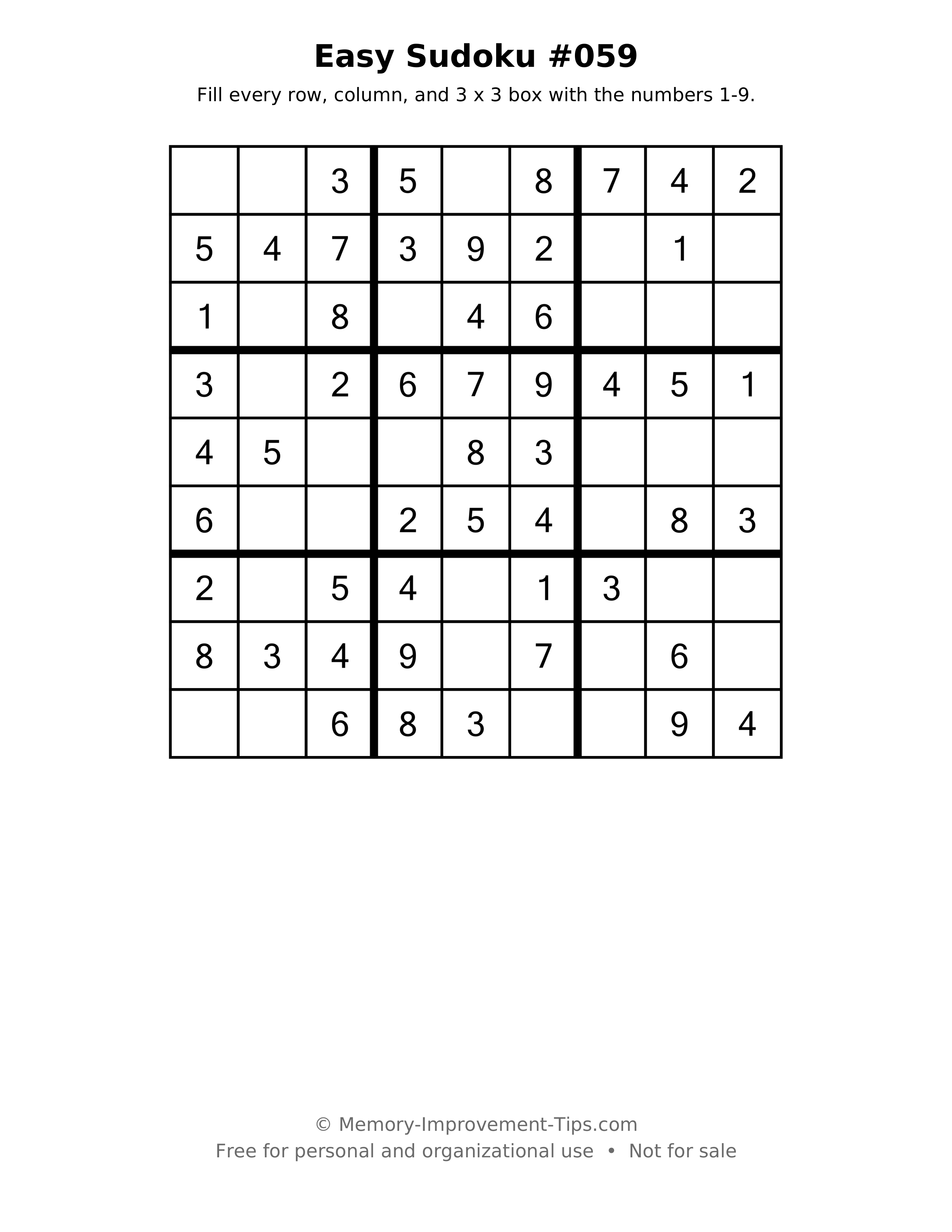 Printable puzzle: Easy Sudoku #059