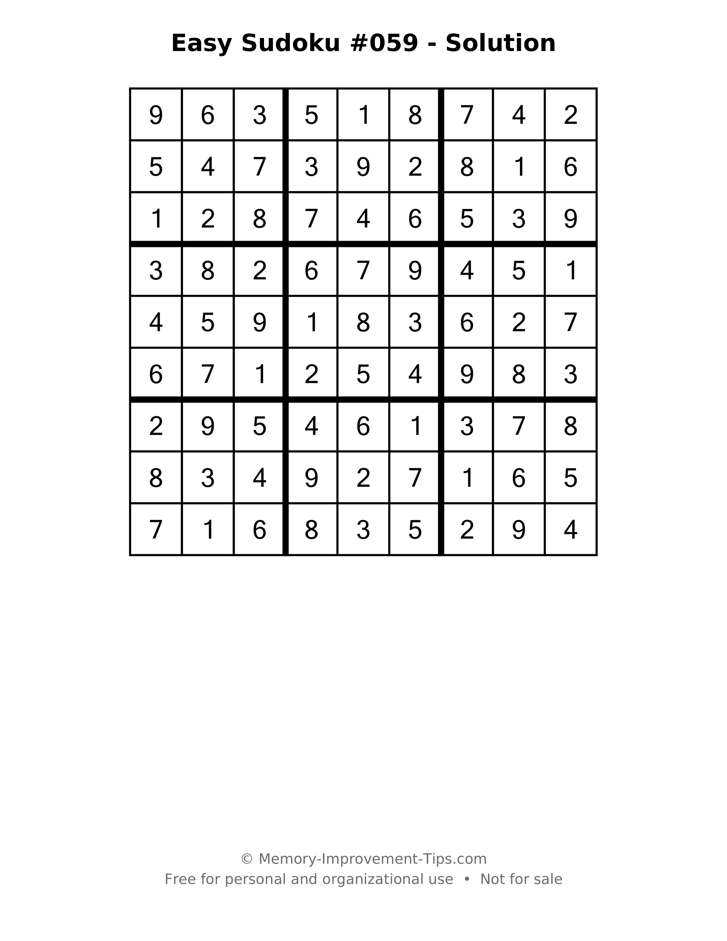 Printable solution: Easy Sudoku #059 - Solution